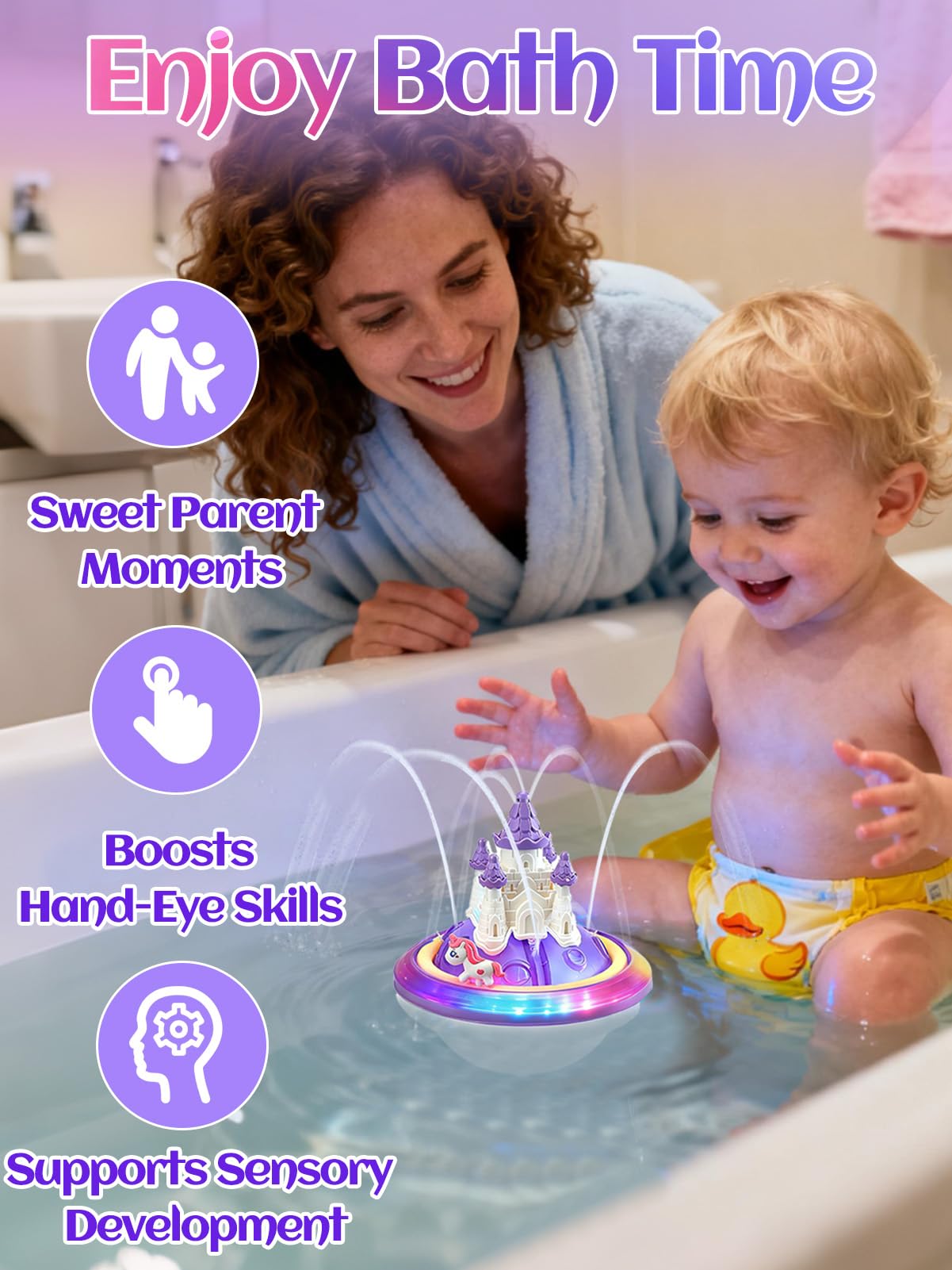 Light up Baby Bath Toys Birthday Gifts- LED Color-Changing Lights & Automatic Water Spray, Fun Bathtub Water Toys for Kids Ages 1-3 Toddlers, Purple