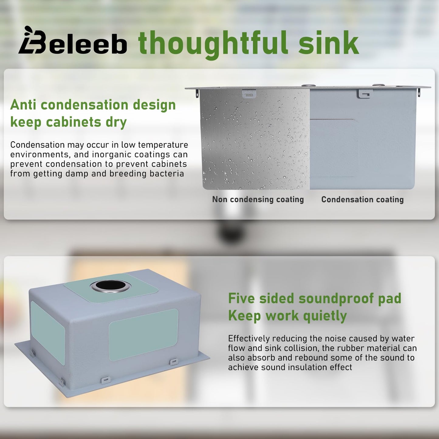 Beleeb Drop In Kitchen Sink 20x16", 9" Basin Depth, 18 Gauge Stainless Steel Sink, 3D Embossed Surface Finish Top Mount with Accessories