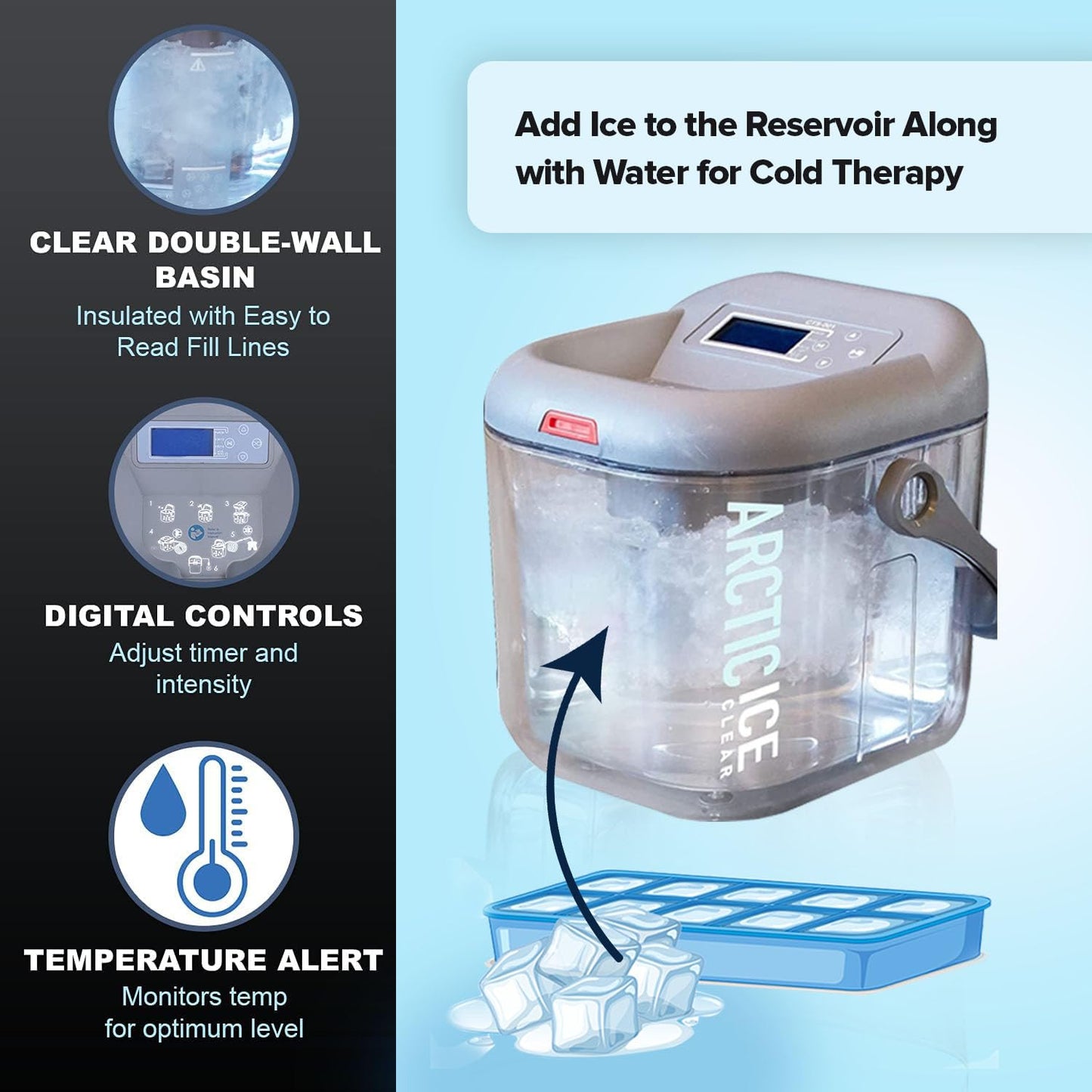 Circulating Cold Water Therapy Kit Gen 2 – Ice Machine with Universal Pad 3-Strap Wrap and 4 Cold Cubes (Arctic Ice Clear Kit)