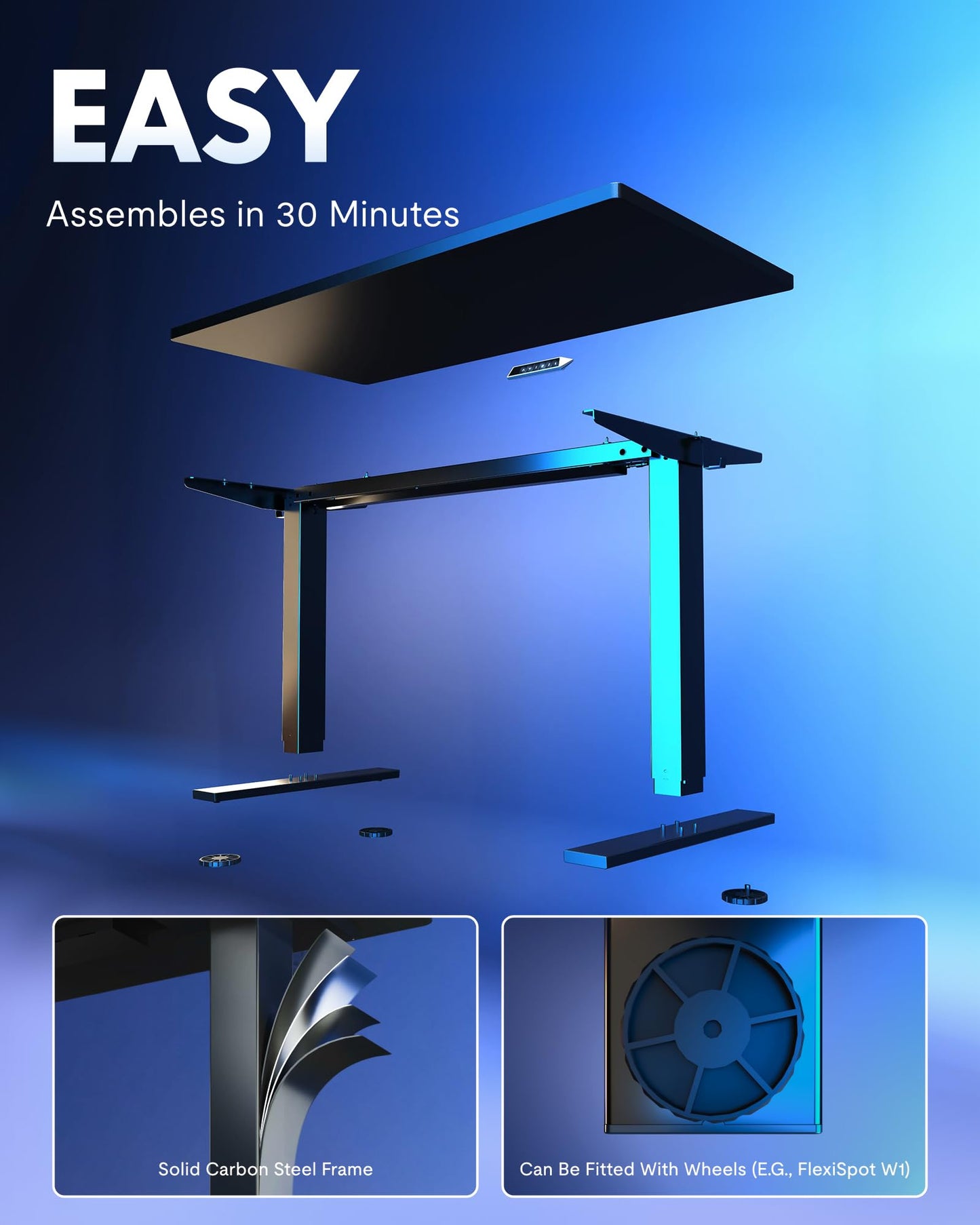 FLEXISPOT EN1 One-Piece Standing Desk, 48"x24" Seamless Desktop Electric Height Adjustable for Home Office, Study Rooms & Multi-Device Workstations, Black