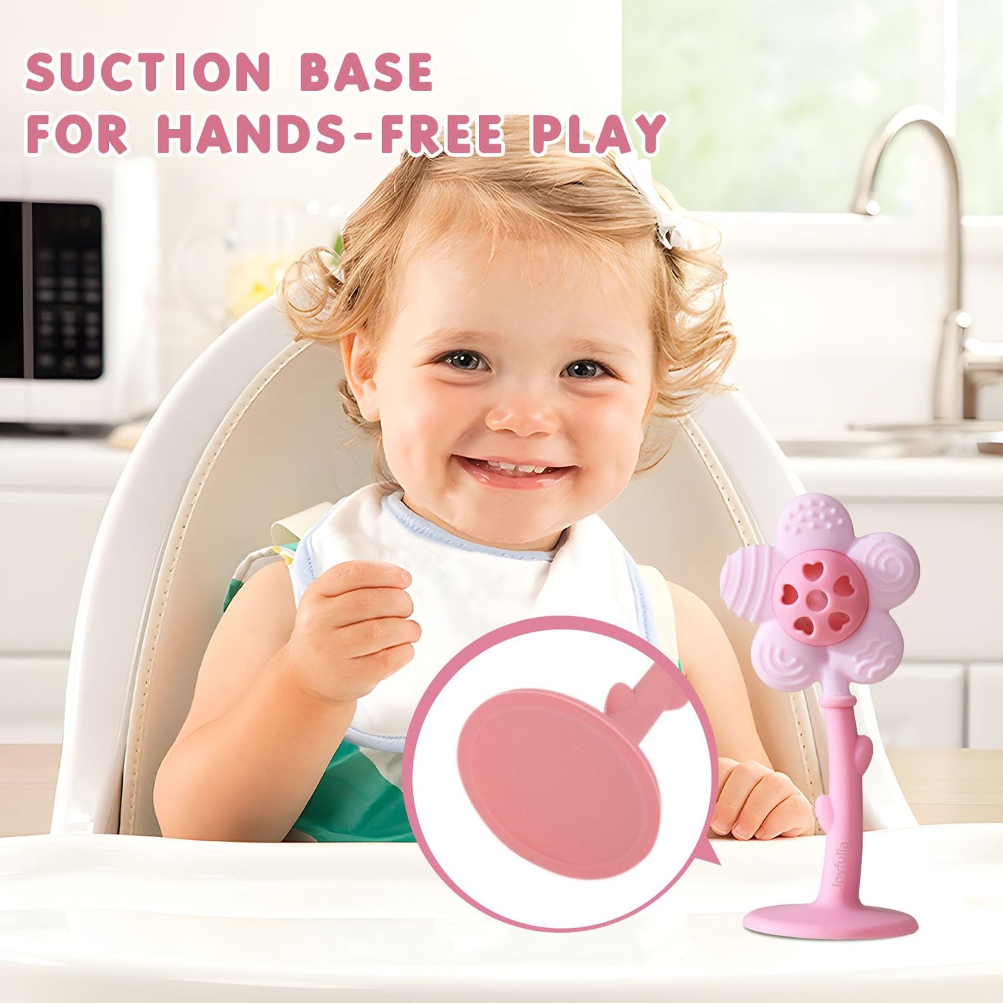 Baby Teething Toys 3-6 Months, Teether and Sensory Rattle for Babies 0-6 Months, Food Grade Silicone Teethers 6-12 Months, Infant Teething Relief Chew Toys, Sunnyflower Teether Toy BPA Free - Pink
