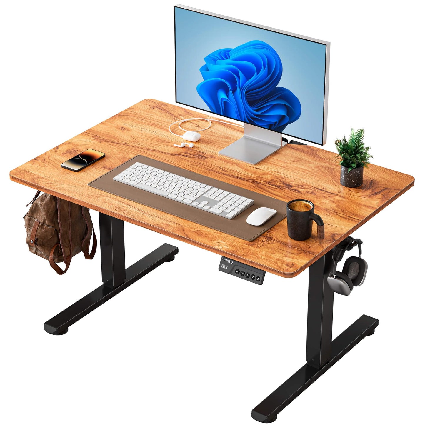YIHAYO One-Piece Low Height Adjustable Desk, Lifts 18.1-28.3 Inches, Electric Standing Desk for Short People, 32 x 24 Inches Computer Table with Splice Board for Home Office, Rustic Brown