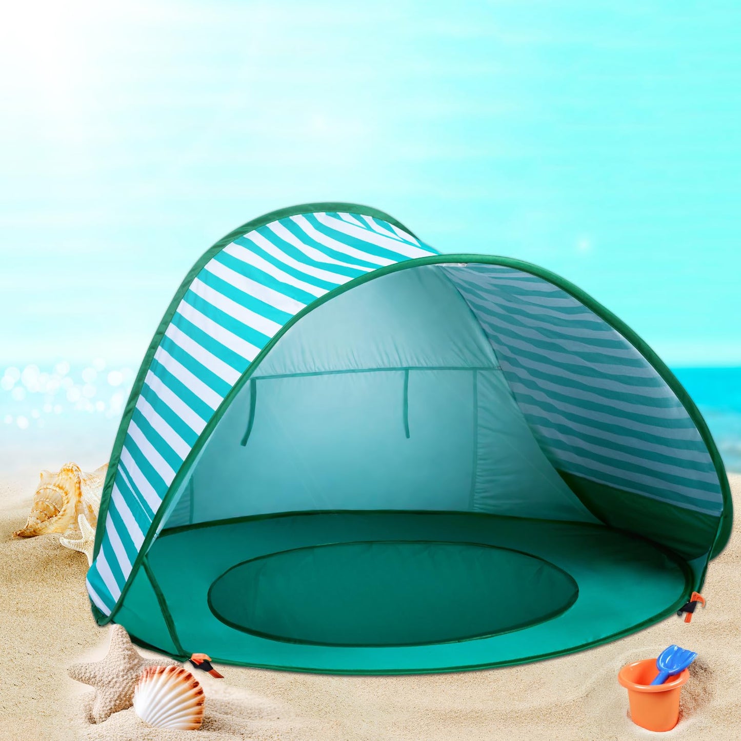 Baby Beach Tent, Sun Protection Portable Baby Travel Tent, Summer Beach Baby Sun Shelters for Boys or Girls (Aqua Green)