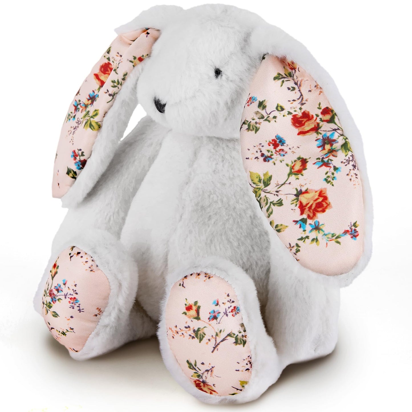 ArtCreativity Blossom Bunny Plush for Kids - 12 inches - White Plush Stuffed Bunny Rabbit with Floral Blossom Print Ears and Feet for Girls - Stuffed Animal Gifts for Kids, Toddlers, and Baby Girls