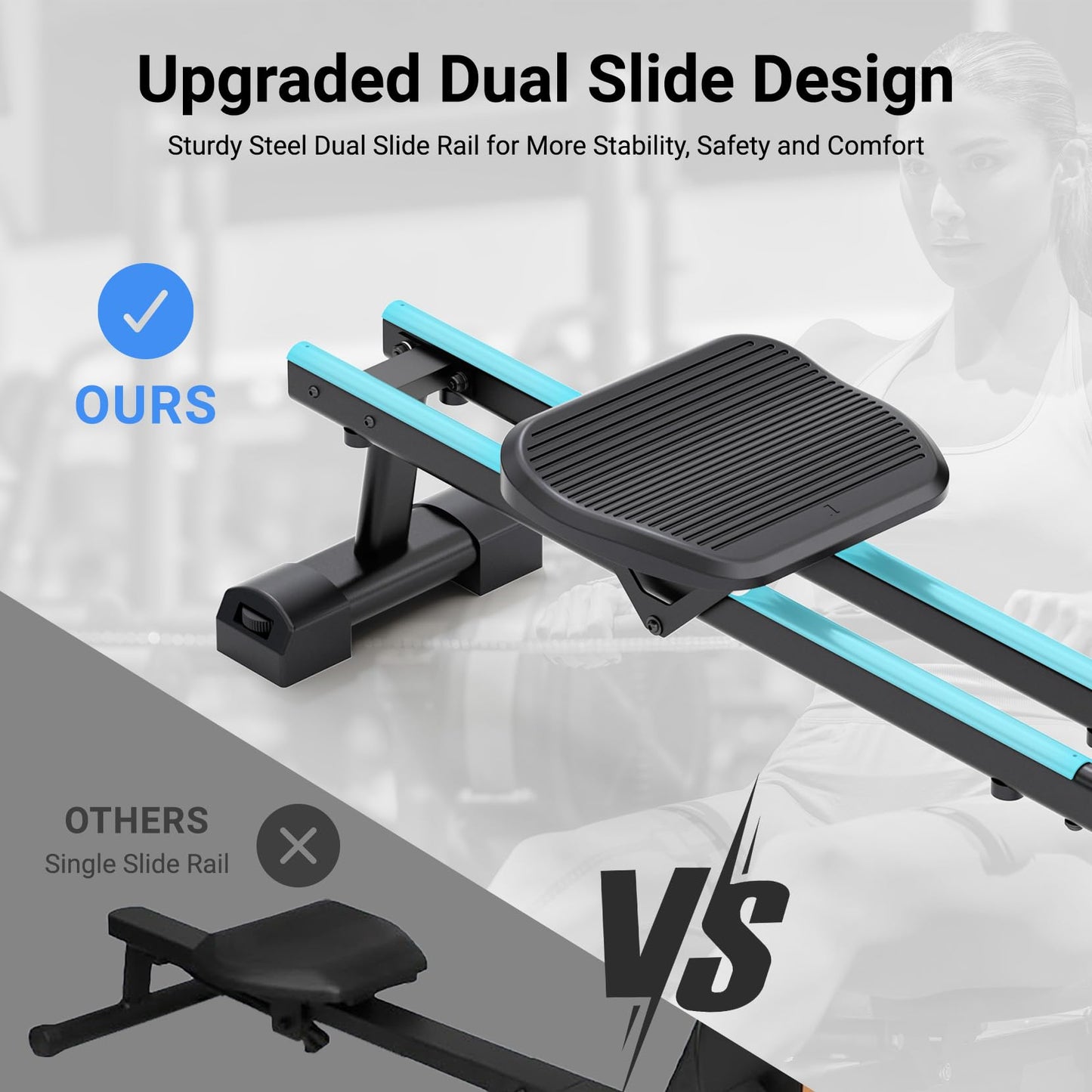 Dripex Rowing Machines for Home Use, Rowing Machine Magnetic Rower, Max 360 LBS, 16 Levels of Workout Resistance, Dual Slide Rail, Bluetooth App Compatible, LCD Monitor, Row Machine for Gym Exercise