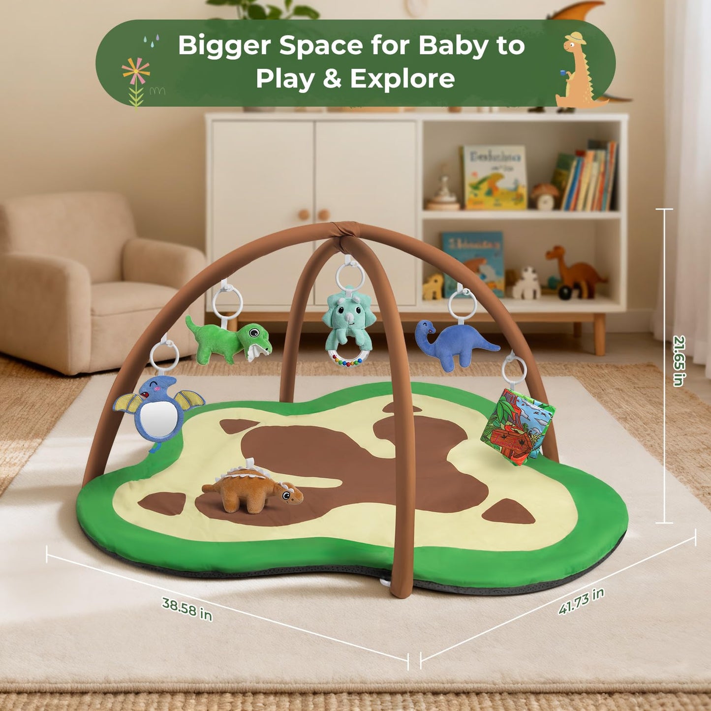 bopopo Baby Gym Play Mat, Oversize Dinosaur Claws Shaped Tummy Time Mat with 6 Detachable Baby Activity Toys, Baby Play Mat Promote Motor Skills & Sensory Development, Newborn Infant Essentials Gift