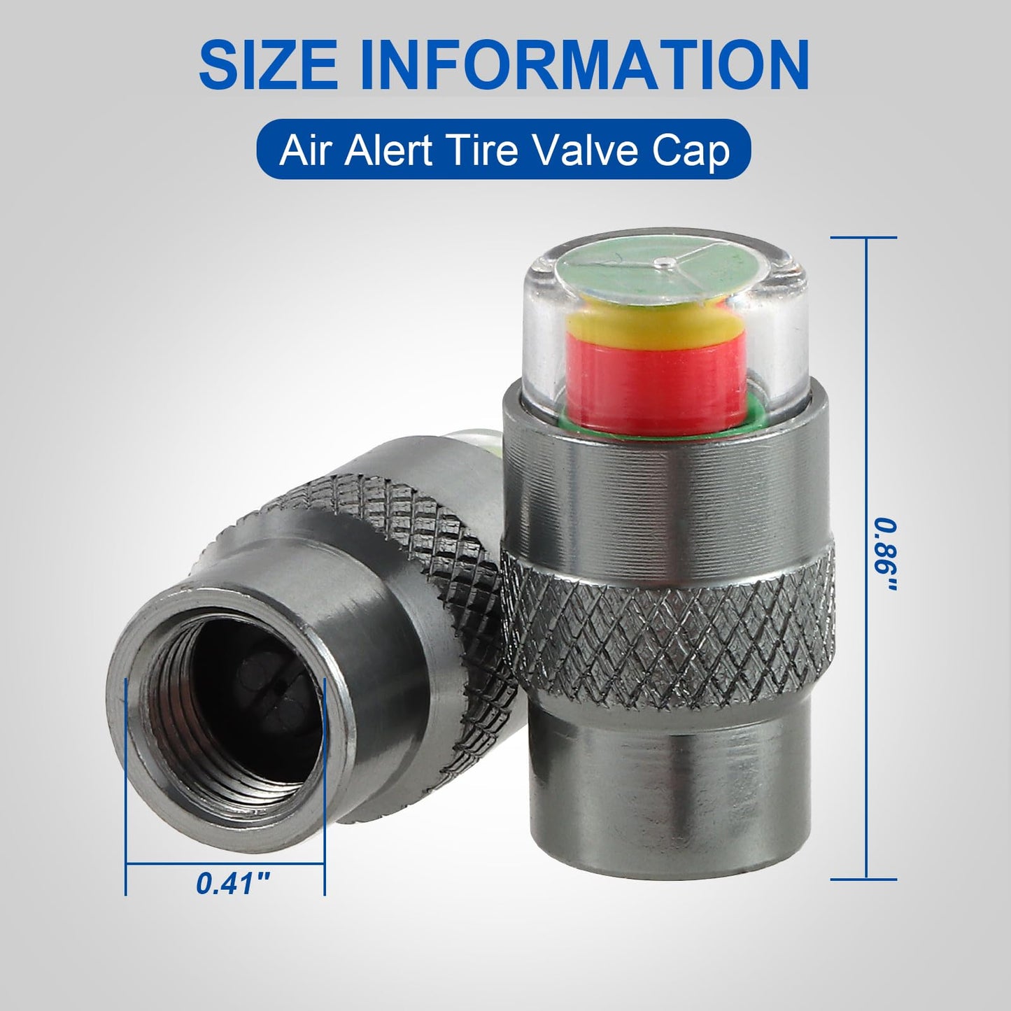 ST Shengtuo 2.5-2.8bar/36-40 PSI Car Tire Pressure Monitor Valve Stem Caps Sensor Indicator Easy to Read 3 Color Eye Alert, Aluminum Alloy CNC Machining, Pack of 4