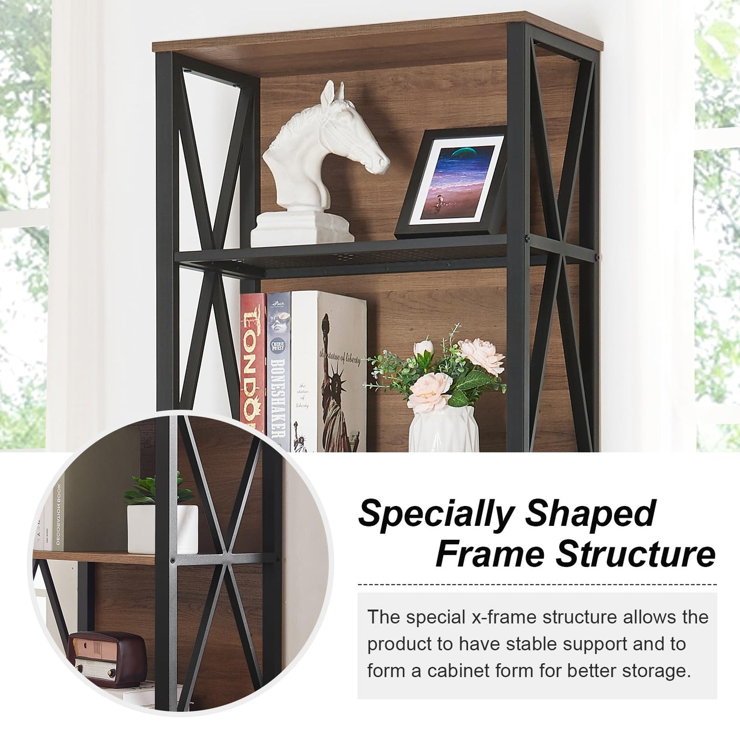 HOMISSUE Tall Bookshelf, 7-Tier Book Shelf, Rustic Wood Metal Bookshelves and Bookcases, Freestanding and Industrial Open Bookcase for Home Office, Living Room and Bedroom, Vintage Brown