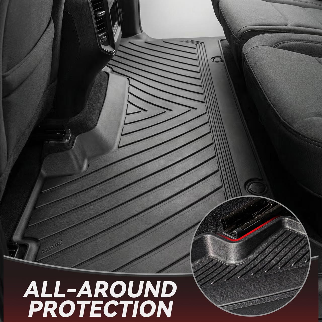 YITAMOTOR Floor Mats for 2025 2026 Ram 1500 Crew Cab with 1st Bucket Seat Rear Under-Seat Storage Box, TPE All Weather Custom Fit Floor Liner for Ram 1500 Accessories Car Mats, Black