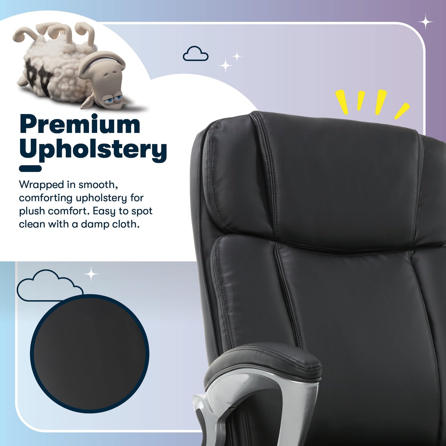 Serta Fairbanks Big and Tall Executive Office Chair - Ergonomic High Back Computer Desk Chair with Lumbar Support, Memory Foam Seat Cushion, Padded Armrests, Bonded Leather, 350 lb Capacity - Black