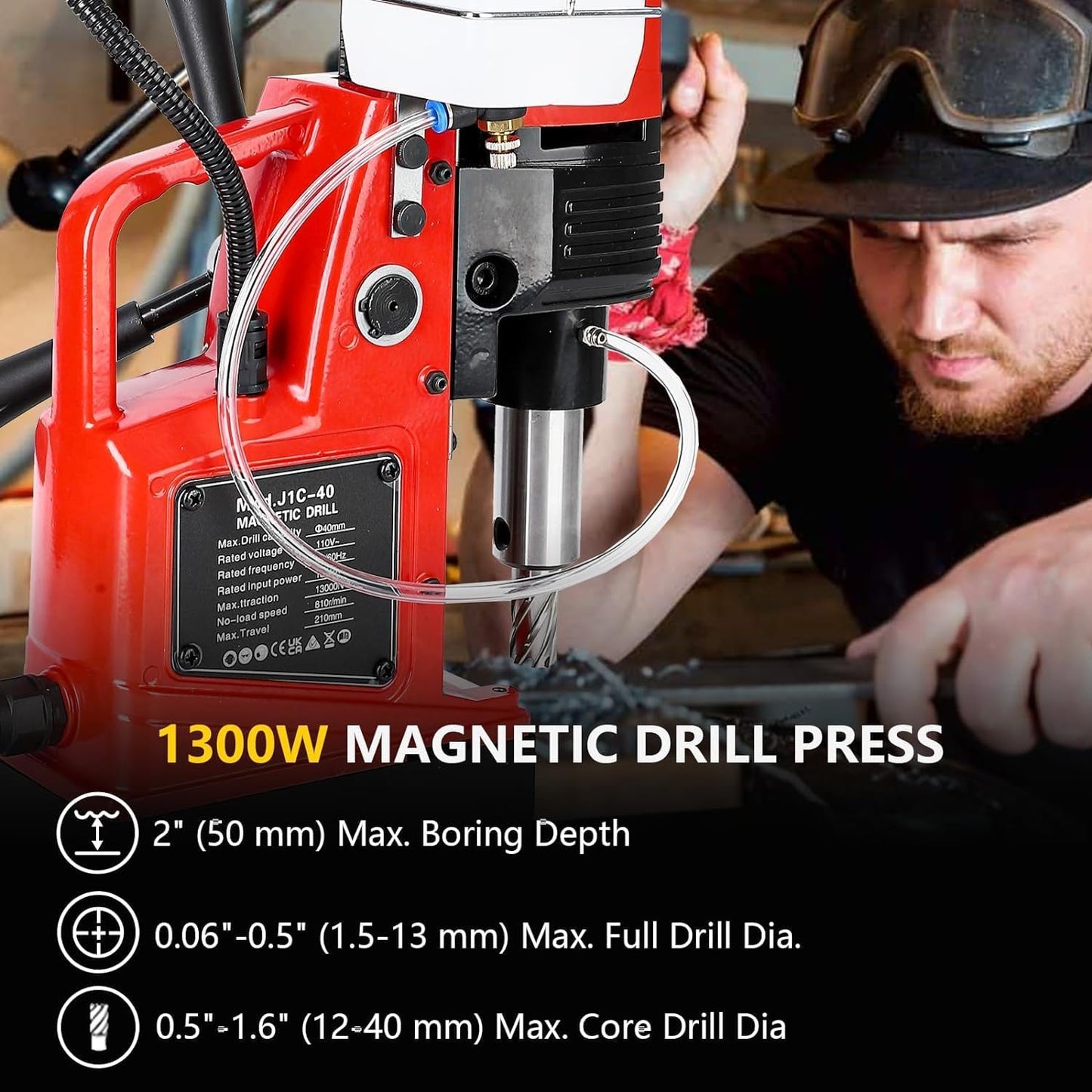 Portable Electric Mag Drill Press - Powerful 2922lbf, 1100W, 1.6" Boring Diameter, Variable Speed, 550RPM.