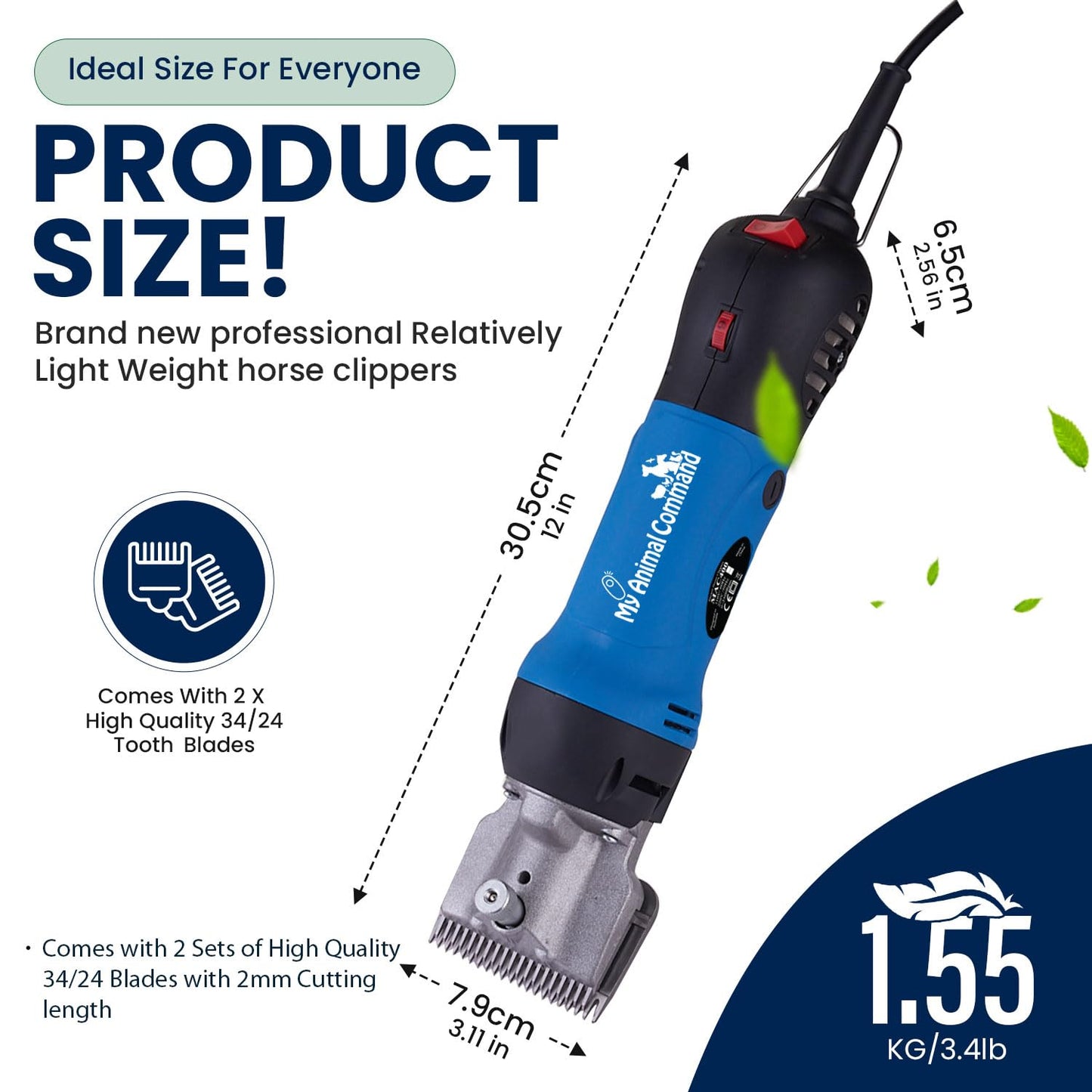 My Animal Command 110V 400W Heavy Duty Professional Horse Clippers Kit Animal Grooming 6 Speeds Shaving Thick Coats Fur Hair Ponies Equine Pigs Cattle Farm Livestock 2 Blades