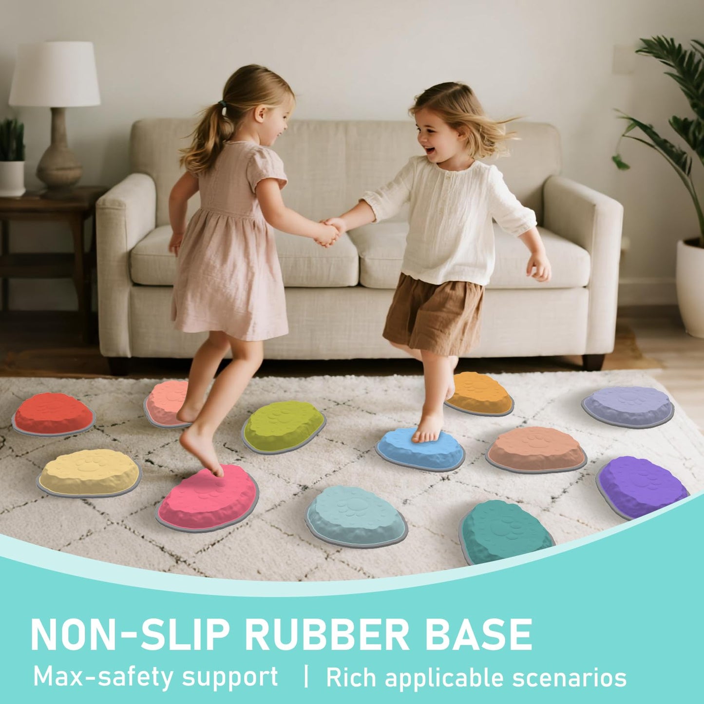 12Pcs Stepping Stones for Kids, Todder Ourdoor Toys, The Floor Is Lava Game for Kids Balance Toys, Indoor Obstacle Course for Toddler 1-3