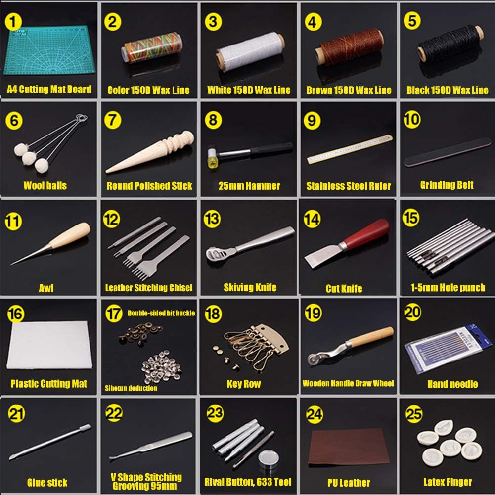 Leather Sewing Tools 44 pcs Leather Craft Tools Kit for Hand Sewing Stitching, Stamping Set and Saddle Making