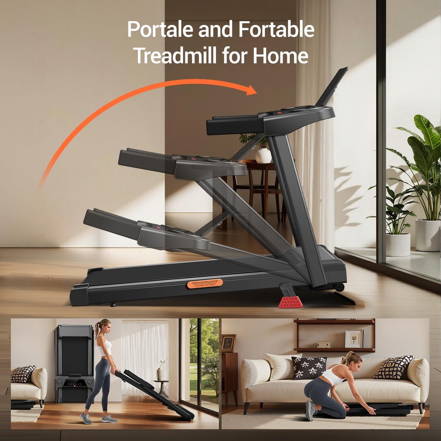 15% Treadmills for Home, 3-in-1 Foldable Treadmill with Incline, Portable Treadmill with Handle, 3.0HP Quiet Walking Pad Treadmill, 12 Automatic Modes, Three Screen