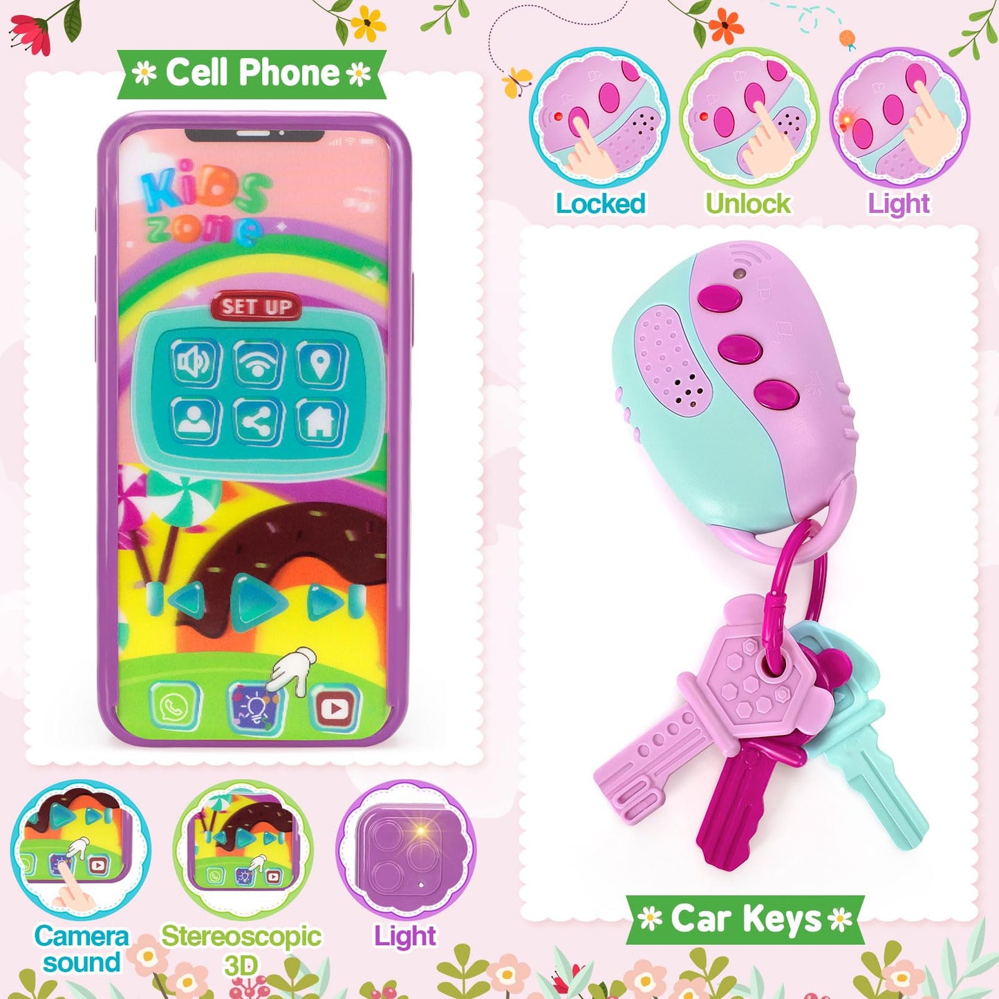 Officygnet Toddlers Toys for Girls 1-3 Years Old, Toddler Purse Girl Toys with Pretend Makeup Kit, Pretend Princess Play Purse Toy for Little Girl, Christmas Birthday Gifts for Girls Age 3, Purple