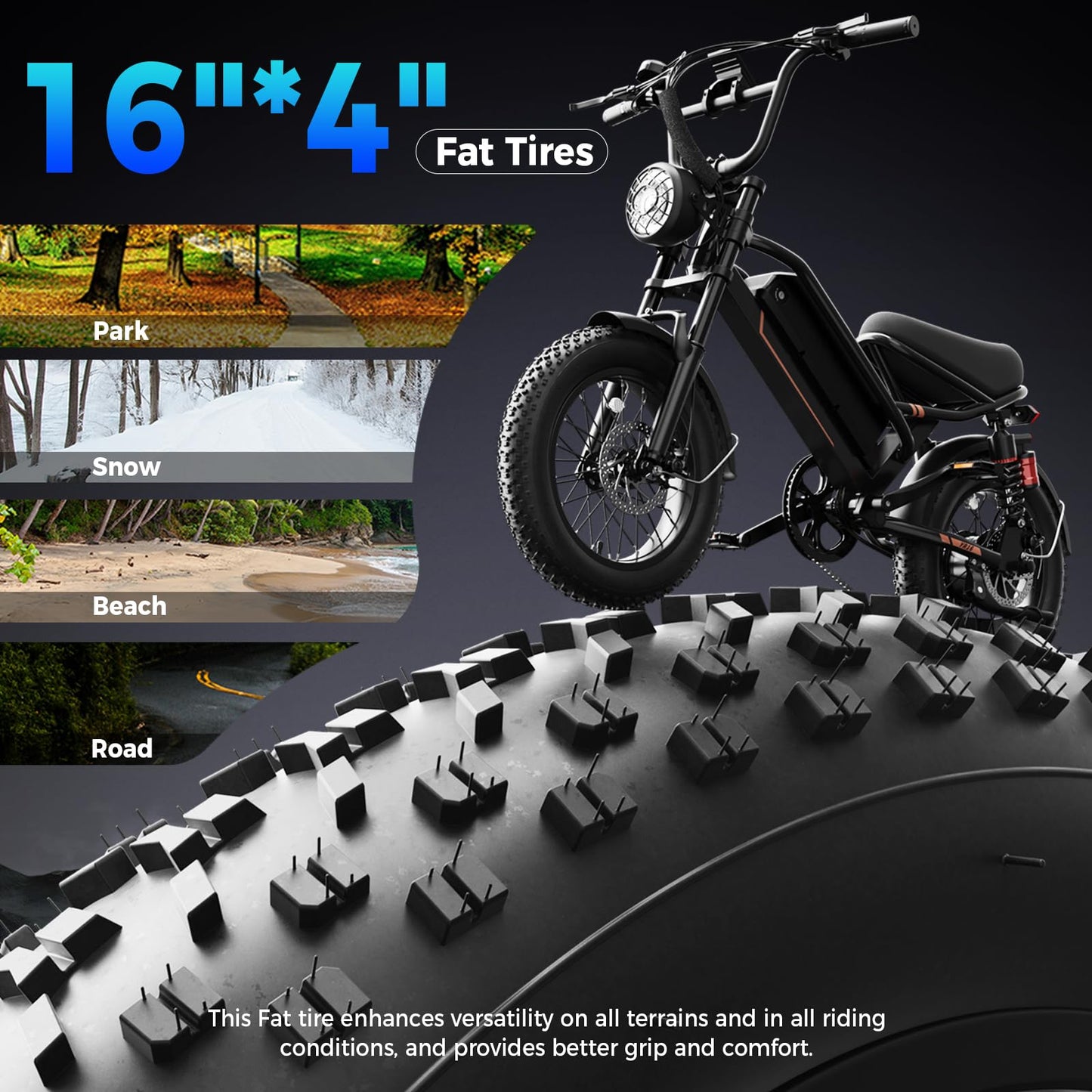 SYFTLLSJY 2000W Peak 16" Off Road Electric Bike for Adults,55+Miles LongRanger,28+MPH Electric Dirt E Bike Bicycles, Fat Tire All Terrain E-Bike,48V Electric Motorcycle for Road Mountain