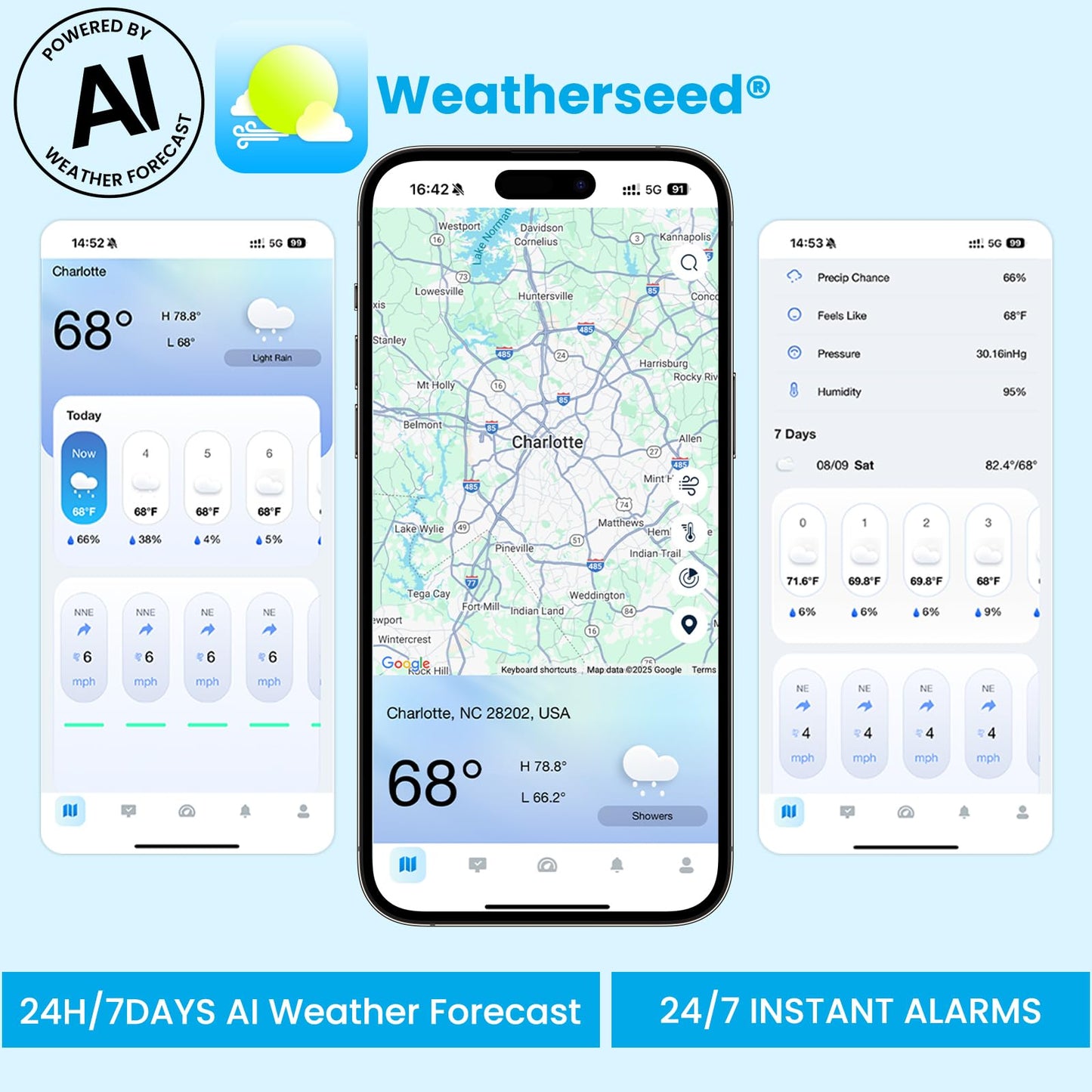 Sainlogic Smart WiFi Weather Stations Wireless Indoor Outdoor SA68 Plus,24/7 AI Weather Forecast by Weatherseed®,APP/Email Alert,Home Weather Station with Rain Gauge,2-Year Data Storage(Only 2.4G)