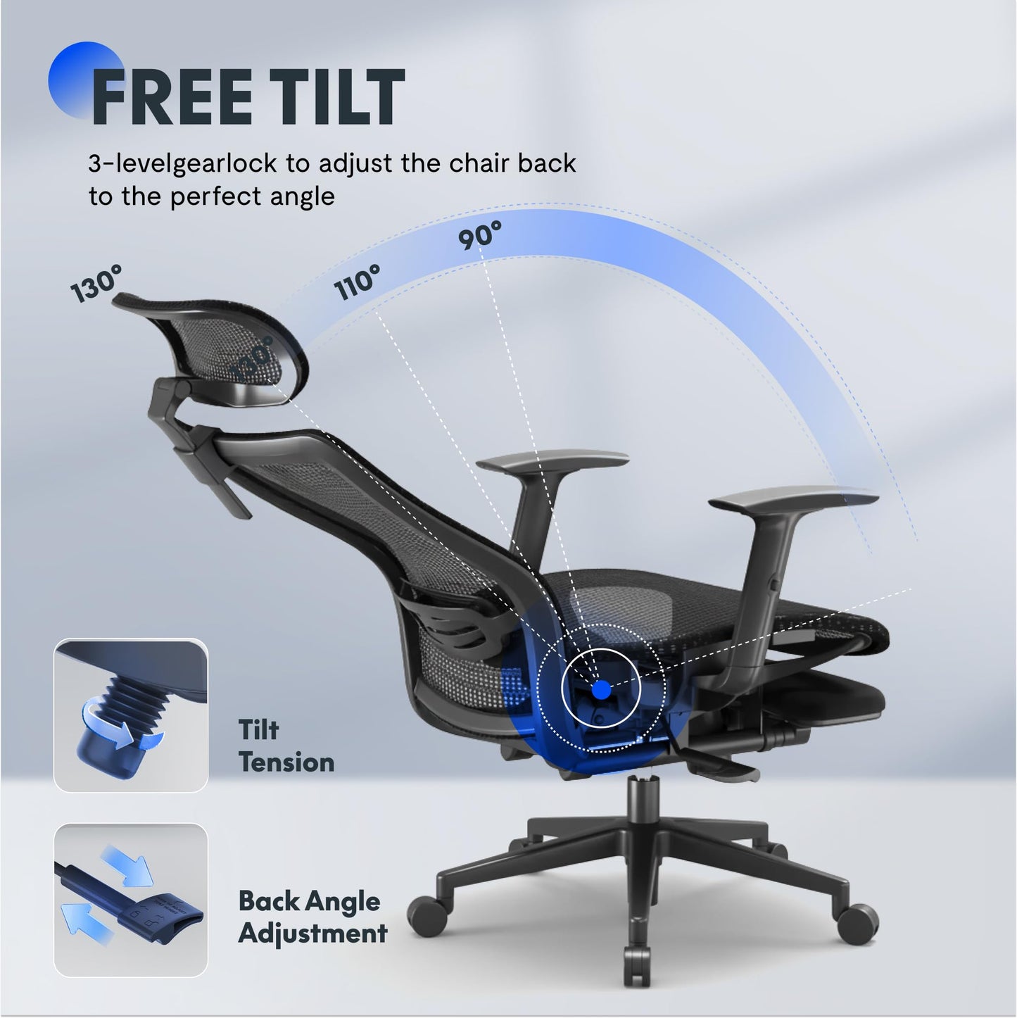 FLEXISPOT OC3 Cloud Ergonomic Office Chair with Footrest, High Back Computer Chair with Adjustable Lumbar Support/3D Headrest, Desk Chairs for Home Office Gaming Working, Black,Foam Seat,Cloud-F