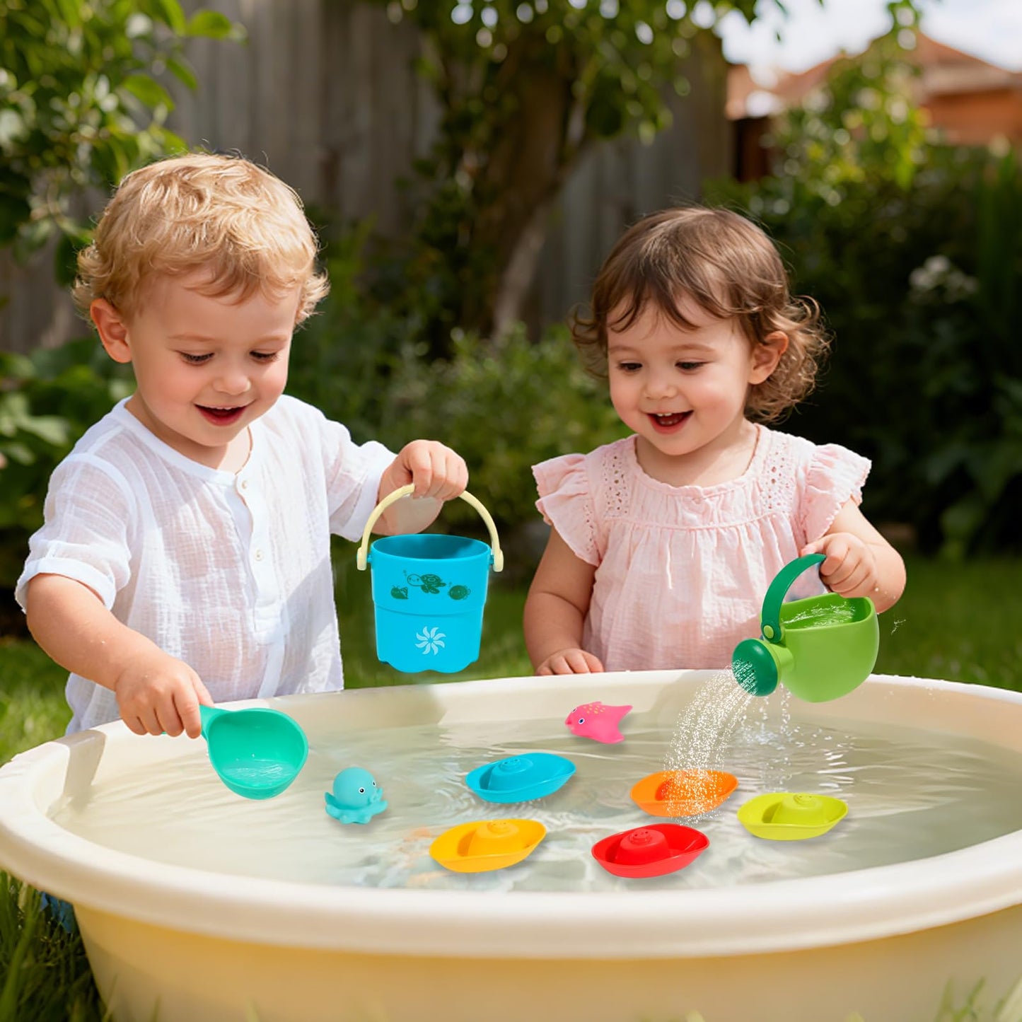 Mold Free Bath Toys, 17PCS | Easy Clean Easy-Grip Baby Bath Toys for Kids Ages 1-3 | Bath Boats Cups Watering Can Tub Toy for Toddlers Age 2-4 | Bathtub Pool Water Toys for 1+ Year Old Boys Girl Gifts