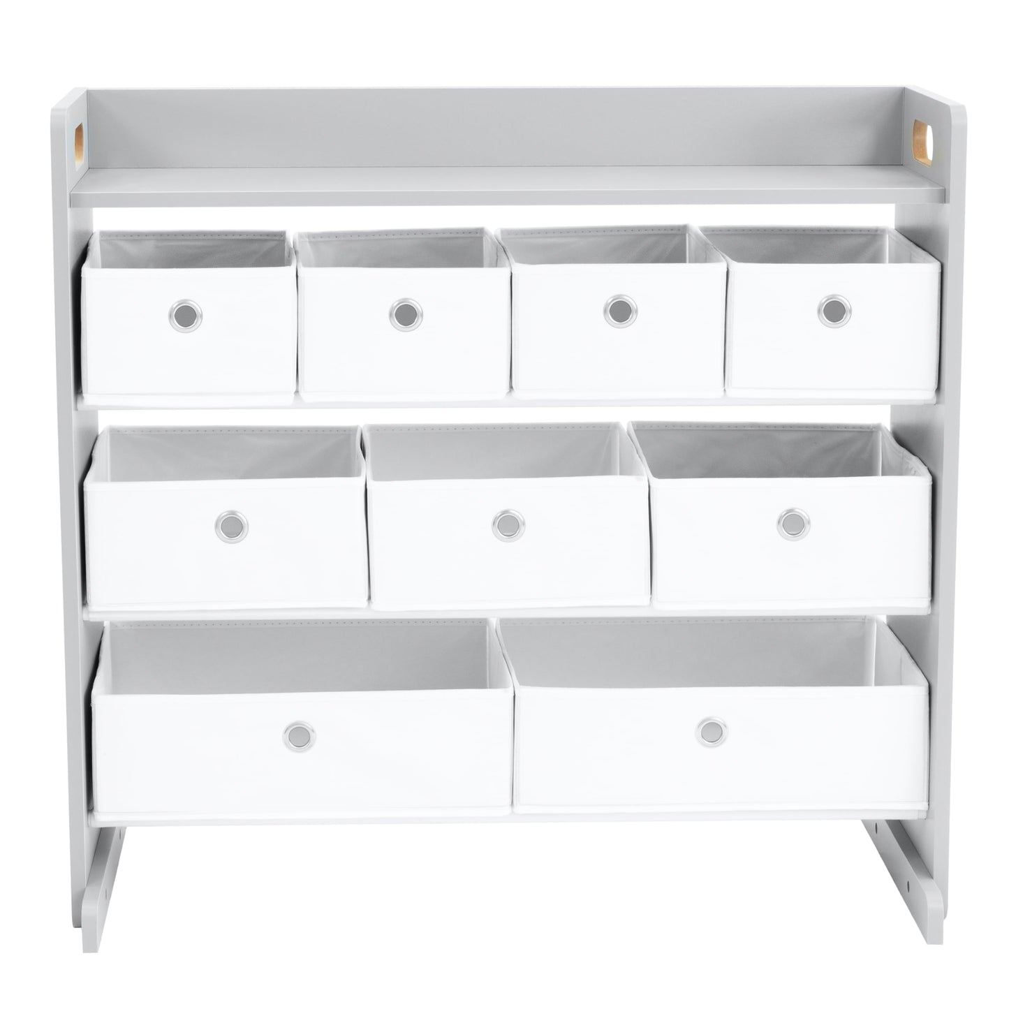 Humble Crew Toy Storage Organizer with Top Shelf and 9 Fabric Bins, Grey/White – Toddler Bookshelf with Toy Organizer - Modern Toy Rack Ideal for Kids' Rooms, Playrooms, and Nurseries