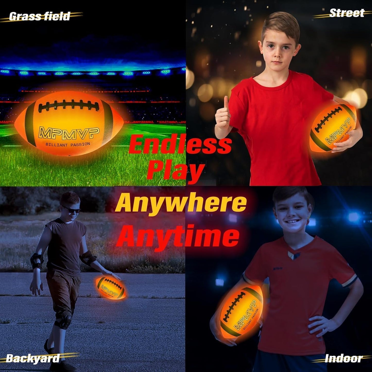 Cadyaw Glow in The Dark Football, Light Up LED Football Size 6, USB Rechargeable, Cool Outdoor Sports Boy Toys for Night Games, Birthday Gifts for Kids & Teens Age 6–12