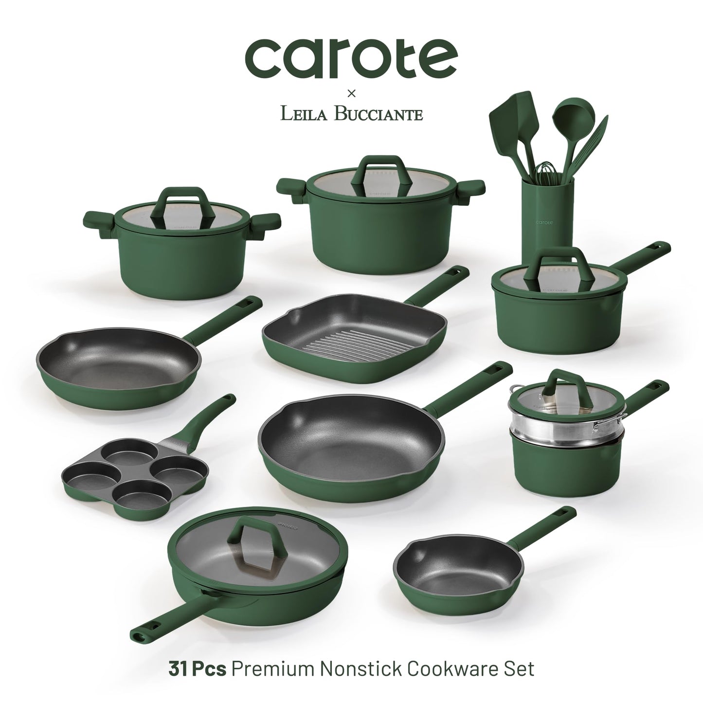 CAROTE 31PCS Pots and Pans Set, Nonstick Cookware Set Kitchen Non Stick Induction Titanium Cookware Non-toxic Granite Cooking set, PFOA Free