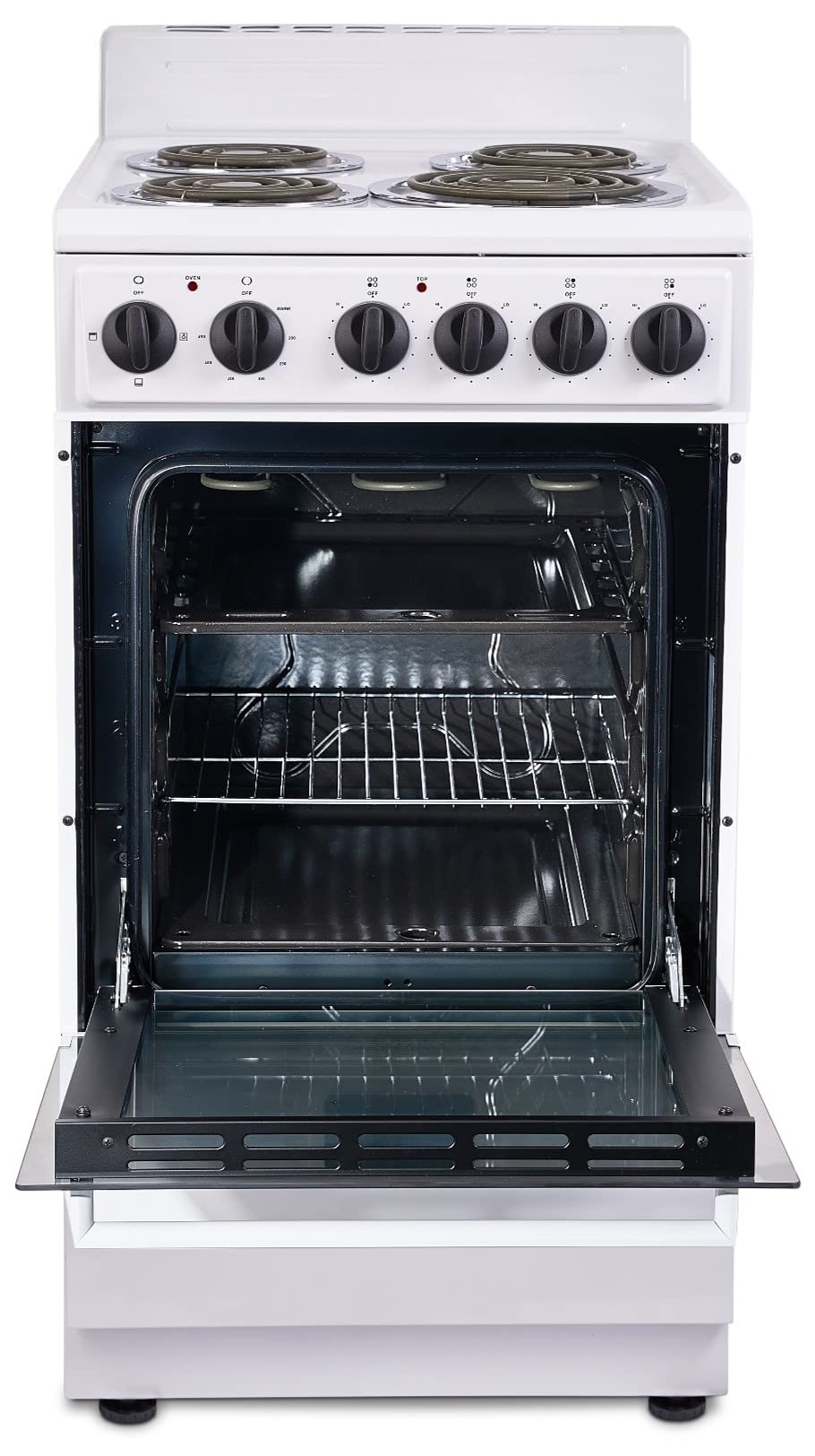 Premium Levella PRE2025GW 20 in Freestanding Electric Range with 4 Coil Burners and 2.2 Cu. Ft. Single Oven Capacity with Lower Storage Drawer in White