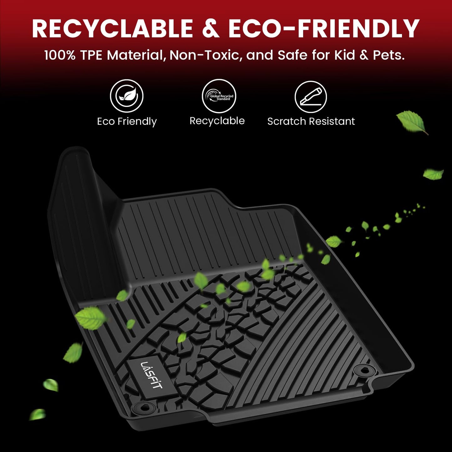 LASFIT Floor Mats for Jeep Grand Cherokee 2016-2021 5-Seat, for Dodge Durango 2016-2026 5-Seat (Not for 6-Seat), All Weather TPE Custom Fit Trunk Liners Car Floor Mats Black