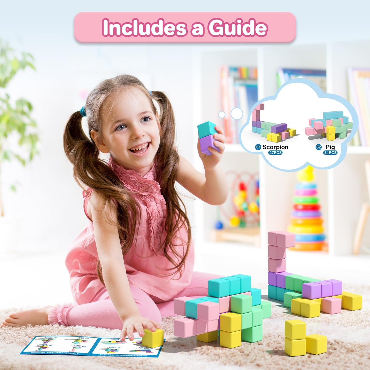 Asago Magnetic Blocks for Toddlers, 1.34in Macaron Magnetic Building Cubes for Kids Ages 1-3, Stem Preschool Stack Construction Educational Toys for 3+ Years Old Boys Girls