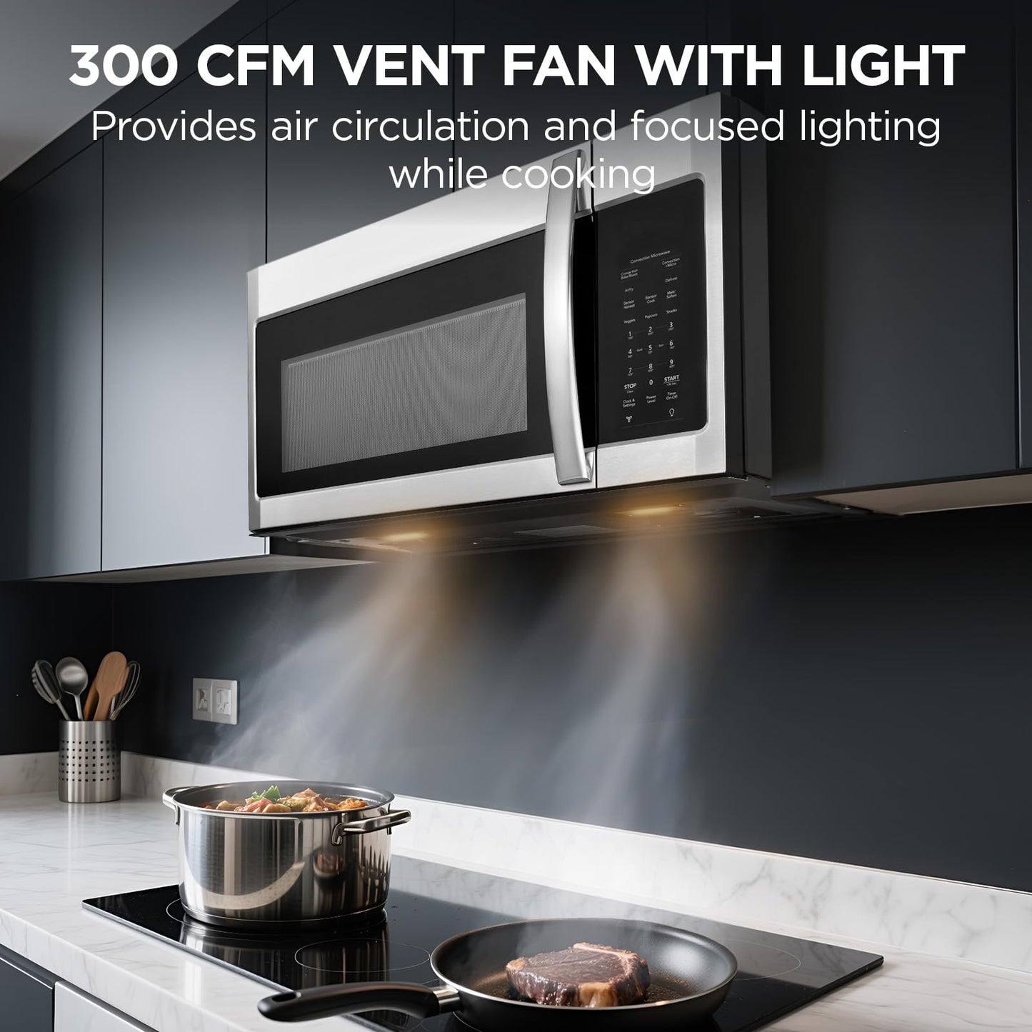 BLACK+DECKER Over the Range Microwave Oven with Air Fryer, Convection, and Bake Modes, 1.5 cu.ft., Stainless Steel, 900 Watts, EC942K6CE-SS