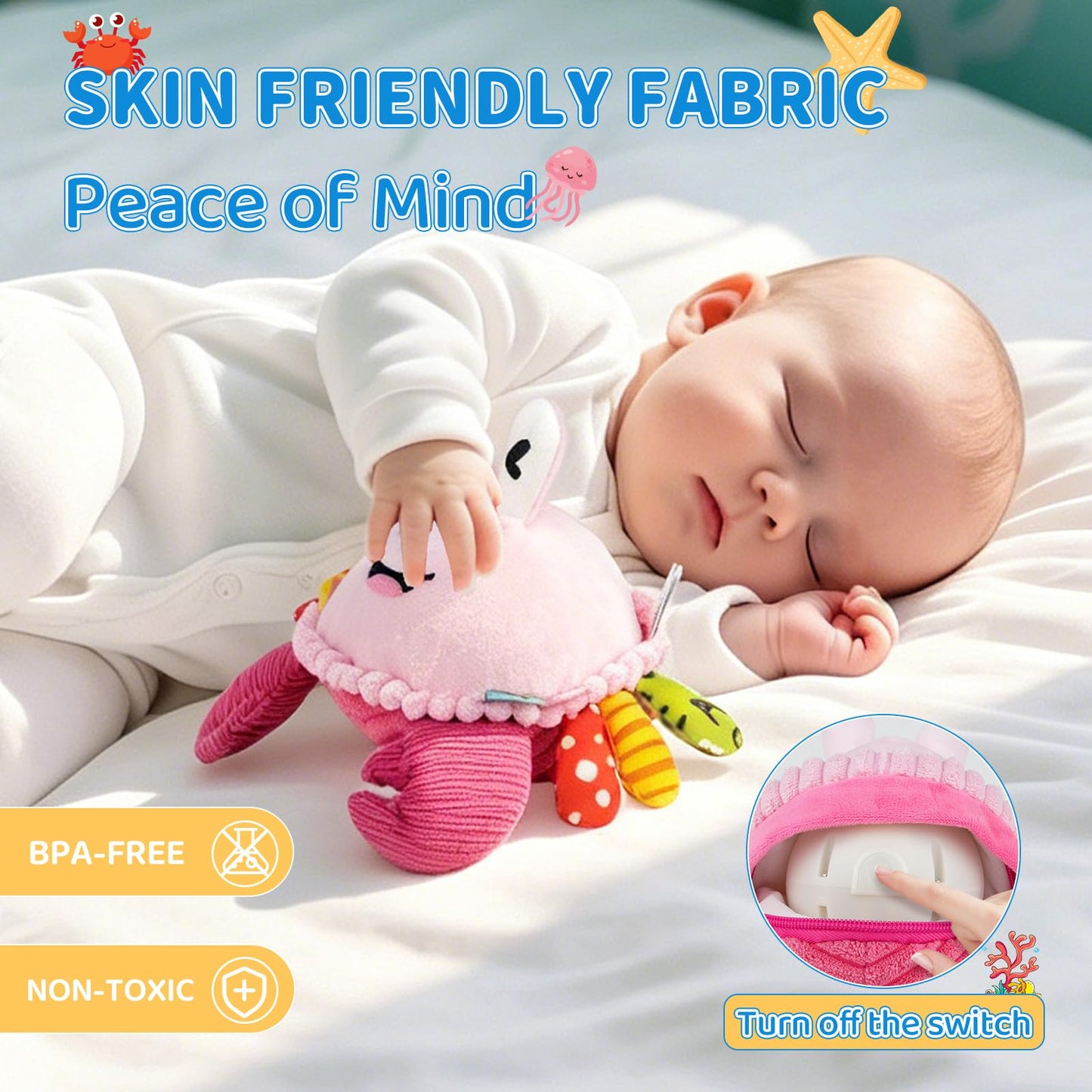 Baby Toys 6-12-18 Months, Pink Crawling Crab Tummy Time Toy, Rechargeable Musical Plush Toy with 50 Songs & Voice Recorder, Dancing Bouncing Interactive Baby Girl Sensory Toddler Toys 1 Year Old Gift