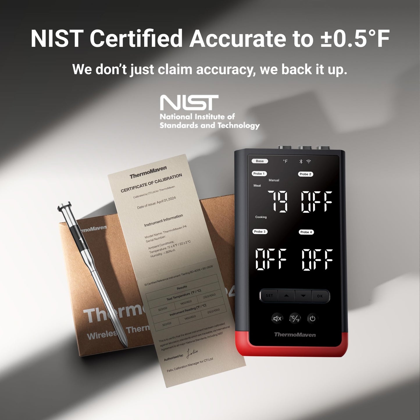 ThermoMaven Smart Bluetooth Wireless Meat Thermometer: Standalone Base, WiFi Unlimited Range, 6 Sensors with NIST Certified Accuracy, 4 Probes for Kitchen, BBQ, Grill, Oven, Smoker, Rotisserie