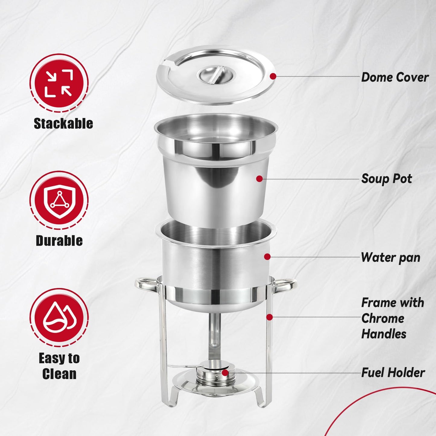 IMACONE Soup Chafer 11QT Large Capacity Soup Chafer Sets of 2, Stainless Steel Round Soup Warmer w/Pot, Notched Lid & Fuel Holder, Catering Marmite for Party, Buffet, Event & Commercial Food Service