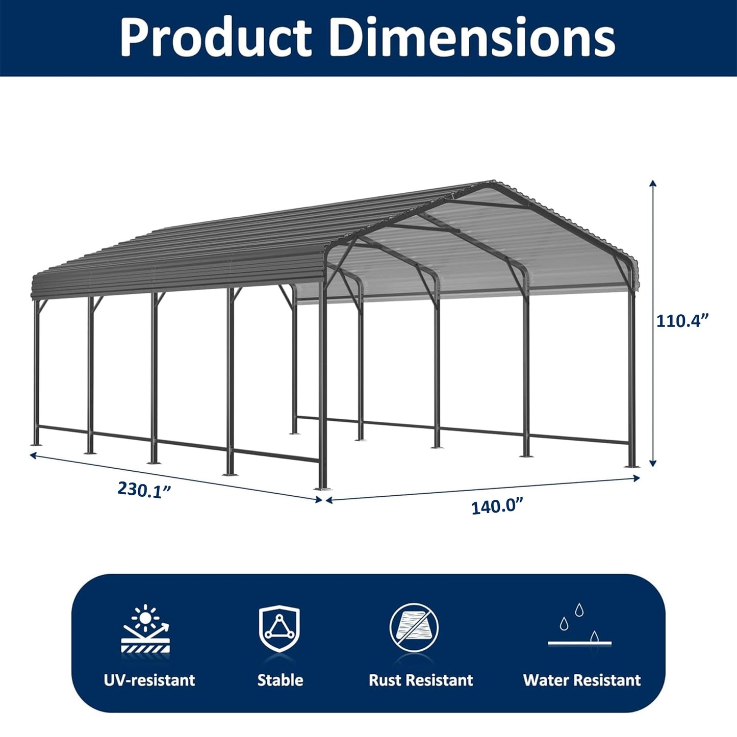 AIRWIRE 12x20 Metal Carport Carports with Enhanced Base Heavy Duty Garage Outdoor Galvanized Car Shelter for Car, Boats and Truck