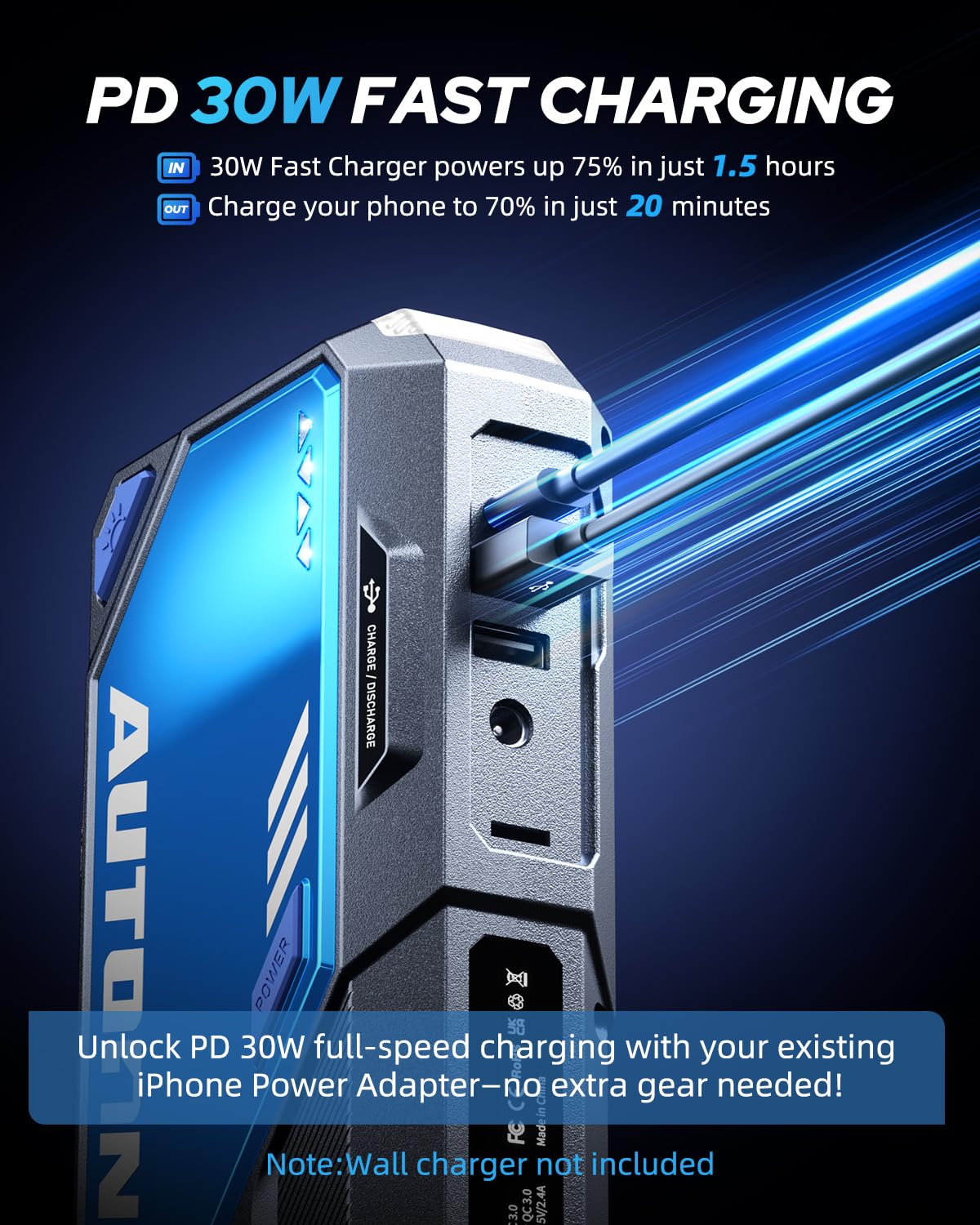 AUTOONE 10000A Car Jump Starter 12V Car Battery Jumper Starter Portable (All Gas/All Diesel) 168W DC Jump Box for Car Battery with Built-in Booster, Type-C Fast Charge & Jumper Cables Jump Pack