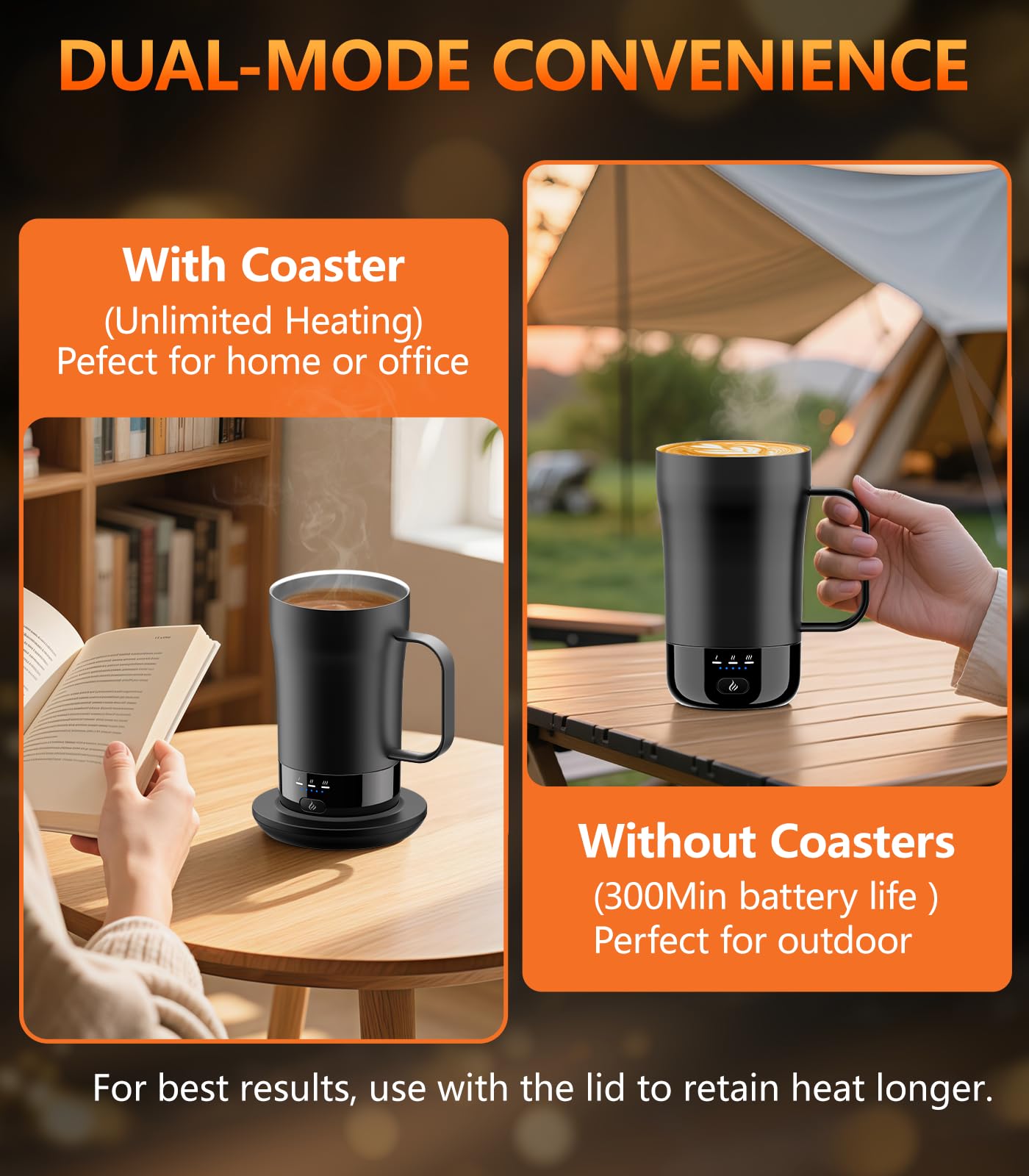 Self-Heating Coffee Mug, 14oz Heated Coffee Mug - Rechargeable Temperature Control Coffee Mug Keep Coffee Hot All Day, Smart Mug Great Gift for Coffee Lovers & Slow Sippers