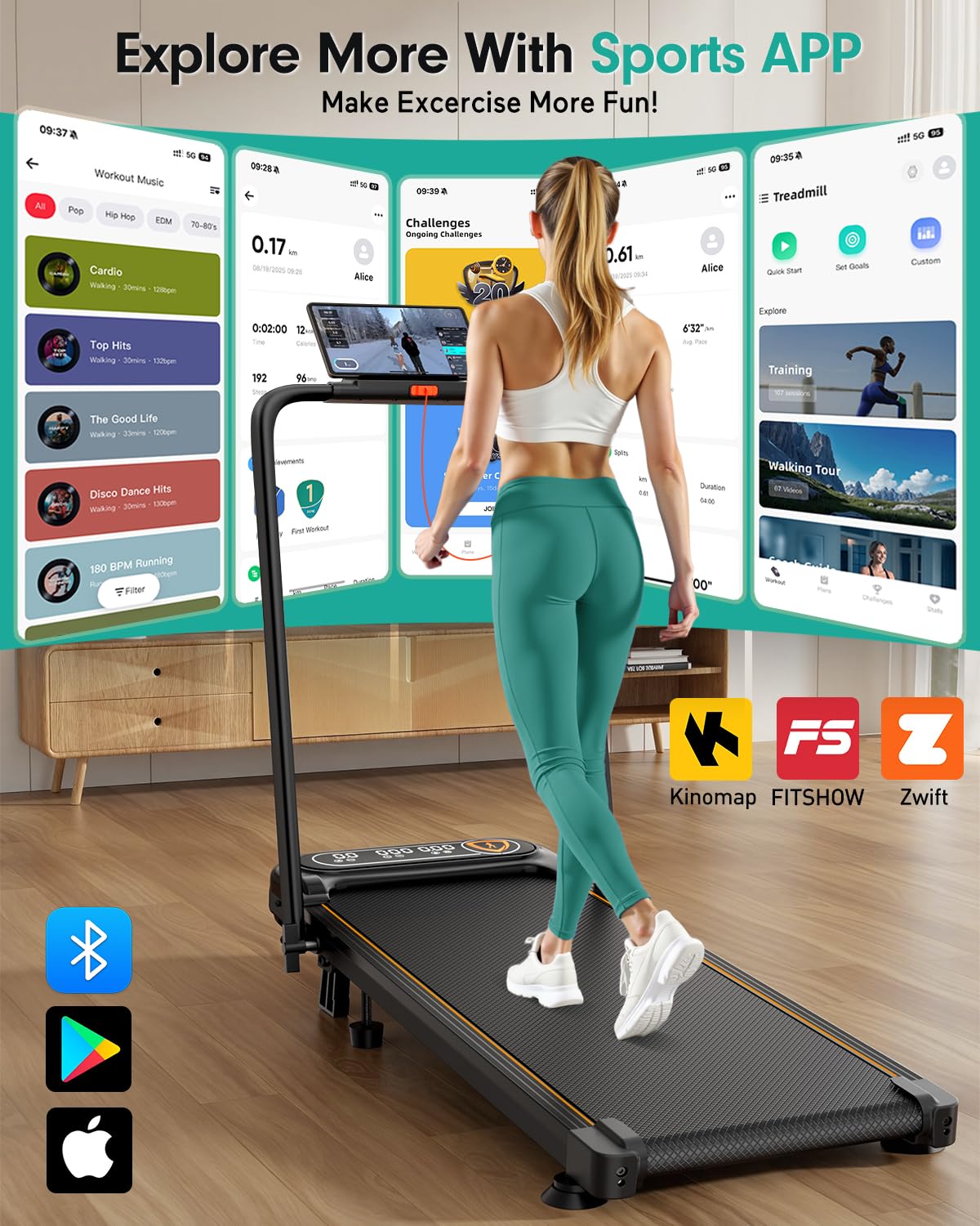 Foldable Treadmill with 12% Incline, 6 in 1 Folding Treadmill with Handle Bar for Home/Office,Under Desk Treadmills Portable Walking Pad with App, Upgrade 3.5HP Low Noise,Remote Control & LED Display,