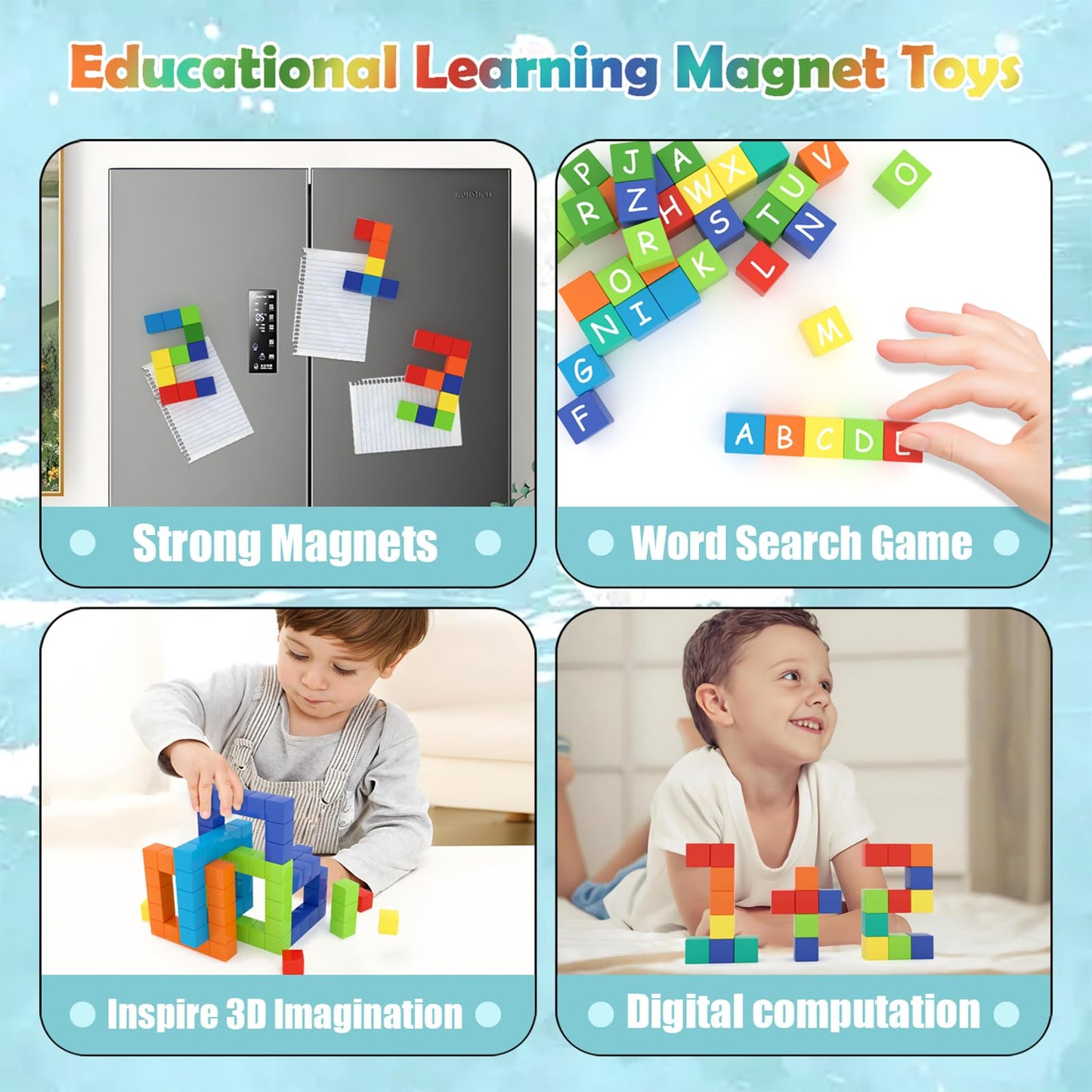BananMelonBM 200 PCS Magnetic Blocks - Rainbow Magnetic Cubes Building Toys for Kids Ages 1-3 2-4 4-8, STEM Learning Preschool Educational Sensory Magnet Toys for Boys Girls