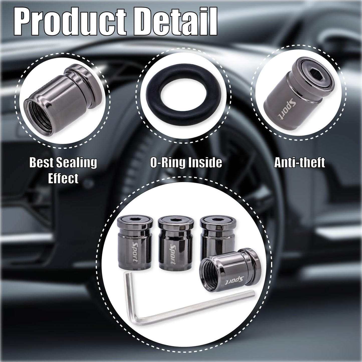 MEAJOO 4 PCS Anti Theft Bullet Style Tire Valve Stem Caps, Leak-Proof Air Protection, Universal Tire Valve Caps with O Ring Rubber Seal Fit for Cars, Trucks, Motorcycles, Bicycles (Gun Black)