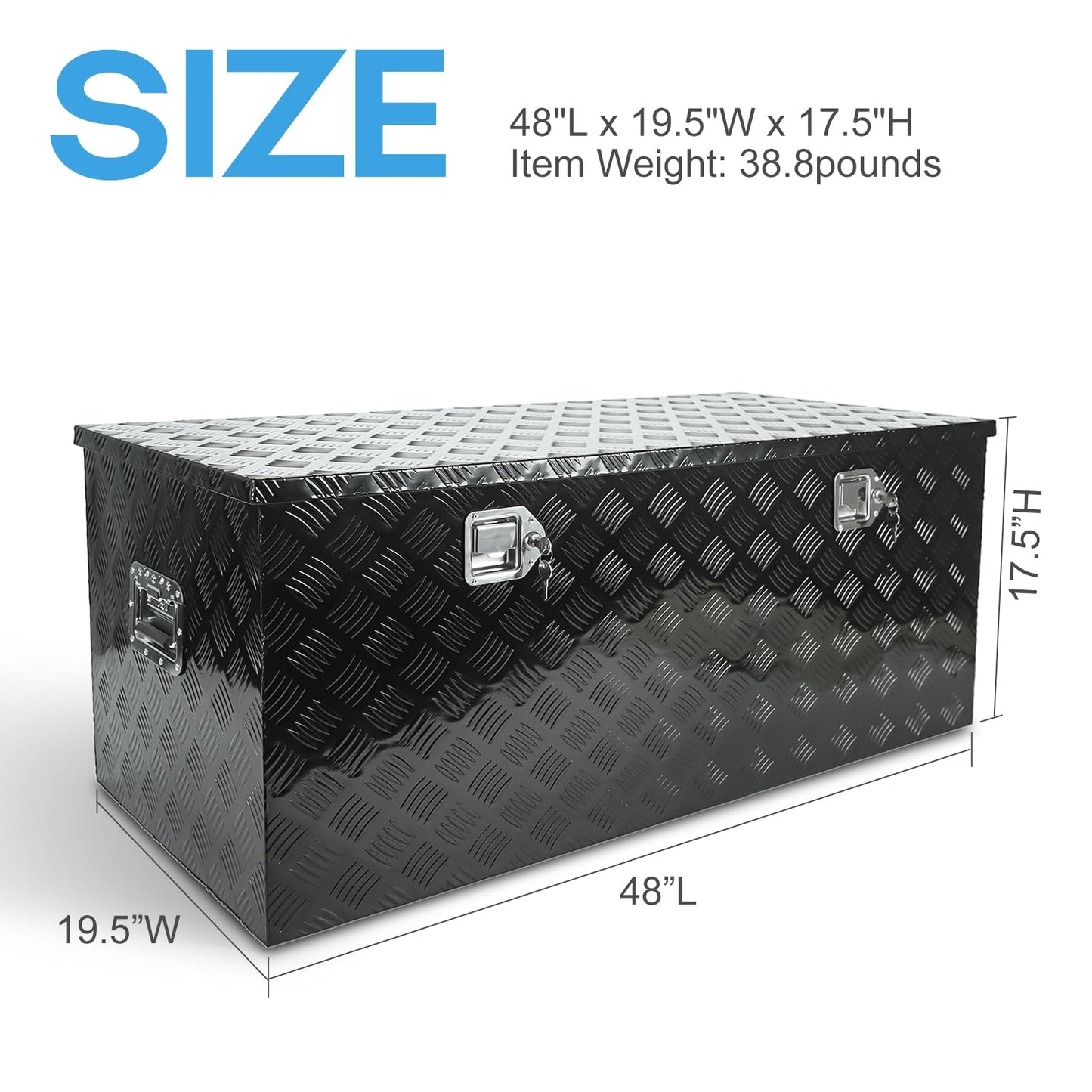 BLACKHORSE-RACING 48 Inch Heavy Duty Aluminum Tool Box Pick Up Truck Bed RV Trailer Toolbox Square Storage Organizer with Side Handle, Lock and Keys- Black48 x 19.5" x 17.5 "