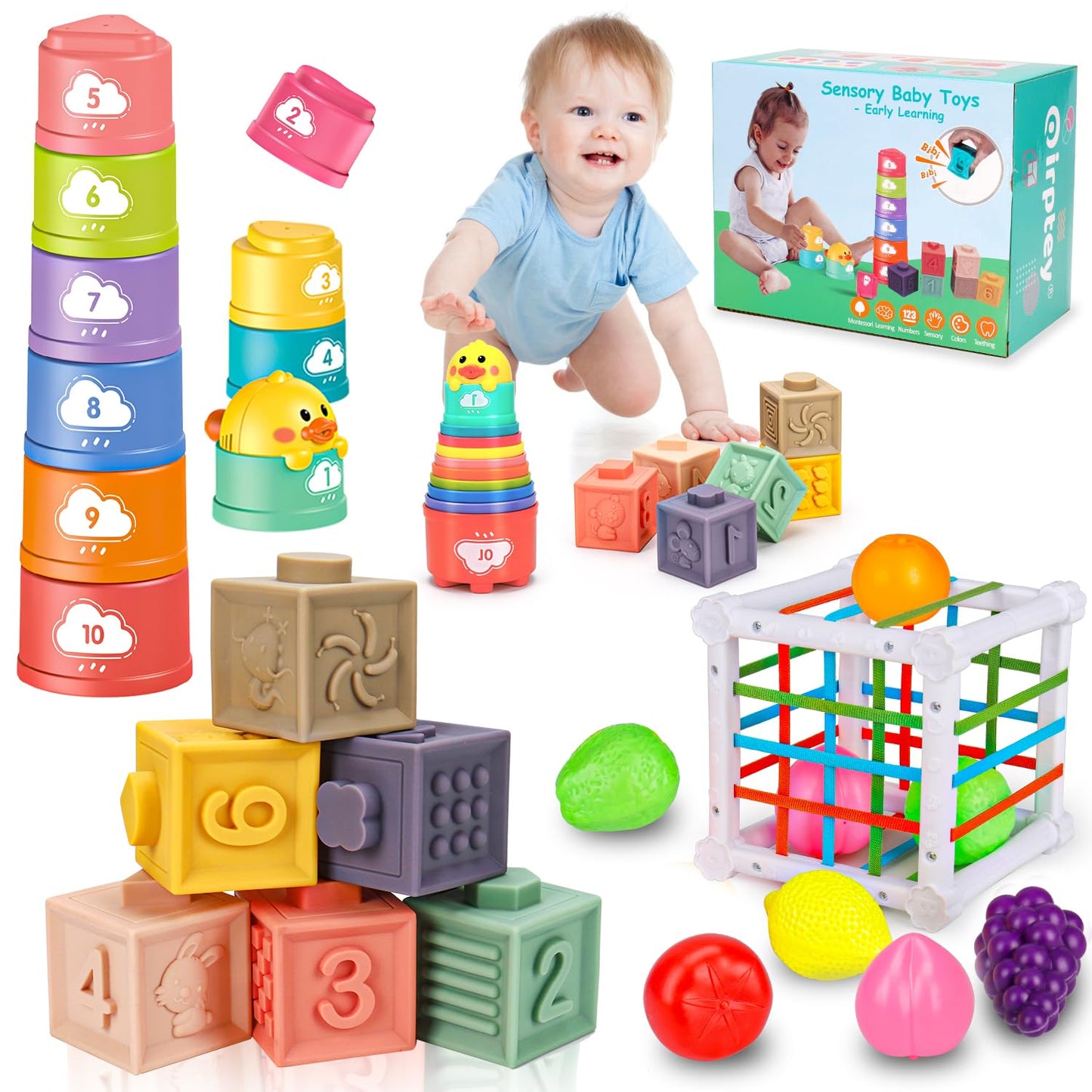Baby Toys 6-12-18 Month Stacking Cups Blocks Shape Sorters Teething Sensory Developmental 6 7 8 9 10 Month Old Baby Toys Infant 0-6 6-9 9-12 Learning Montessori Birthday Gift for 1 Year Old Boy Girl