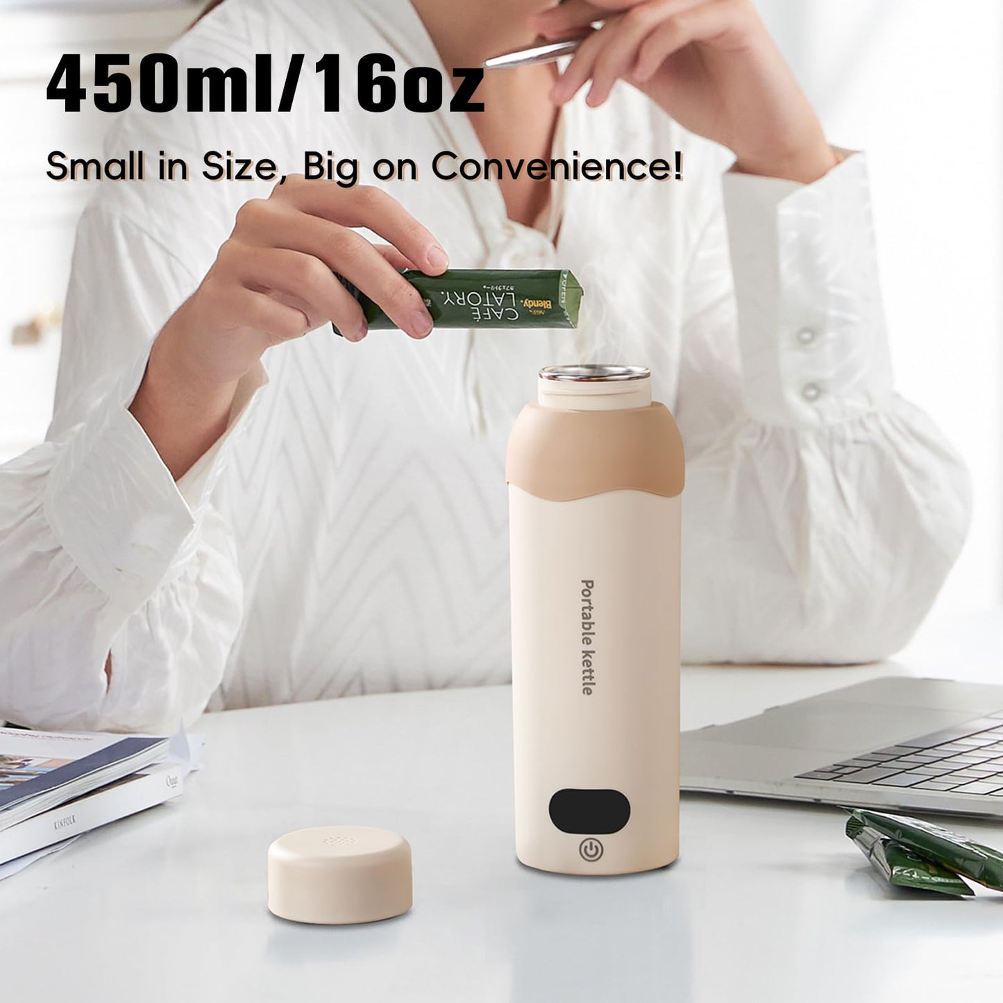 Portable Travel Electric Kettle, 304 Stainless with 6 Temperature Settings Portable Water Heater, Plug in Small Water Boiler with Storage Bag (16oz