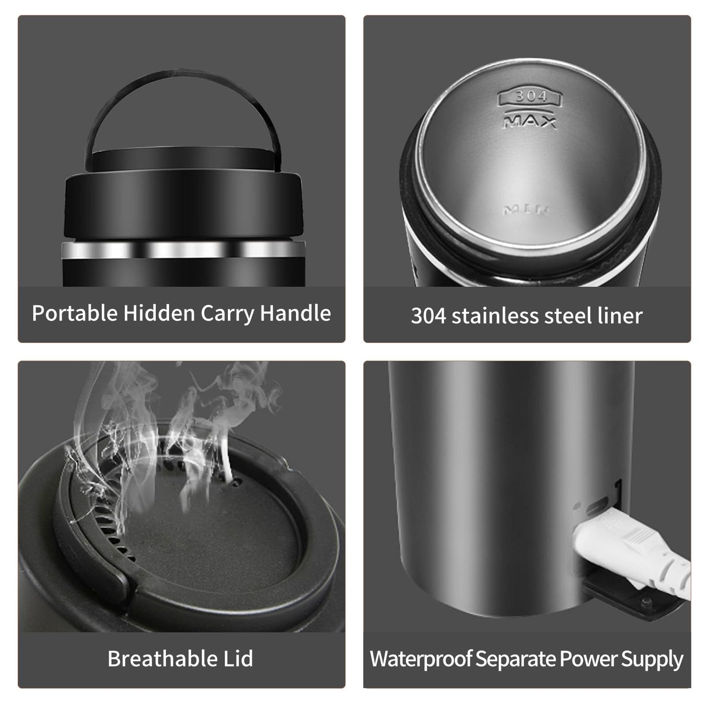 Travel Kettle Small Tea Kettle Coffee Mini Portable Electric Kettle with 4 Temperature Settings, Plug in 304 Stainless Steel Mini Travel Electric Kettle with Auto Shut-off(Black)