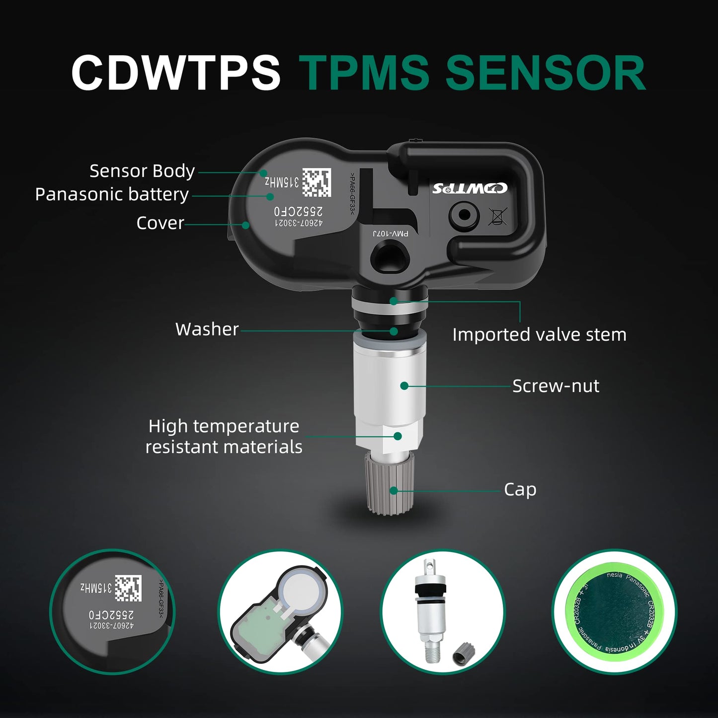 CDWTPS TPMS Tire Pressure Monitor Sensor, 4-Pack fit Toyota Lexus Camry Scion-Avalon, Camry, Corolla, Highlander, Prius, Rav4,Yaris, ES LS GS Series Replace#4260733011 PMV-107J-315MHZ