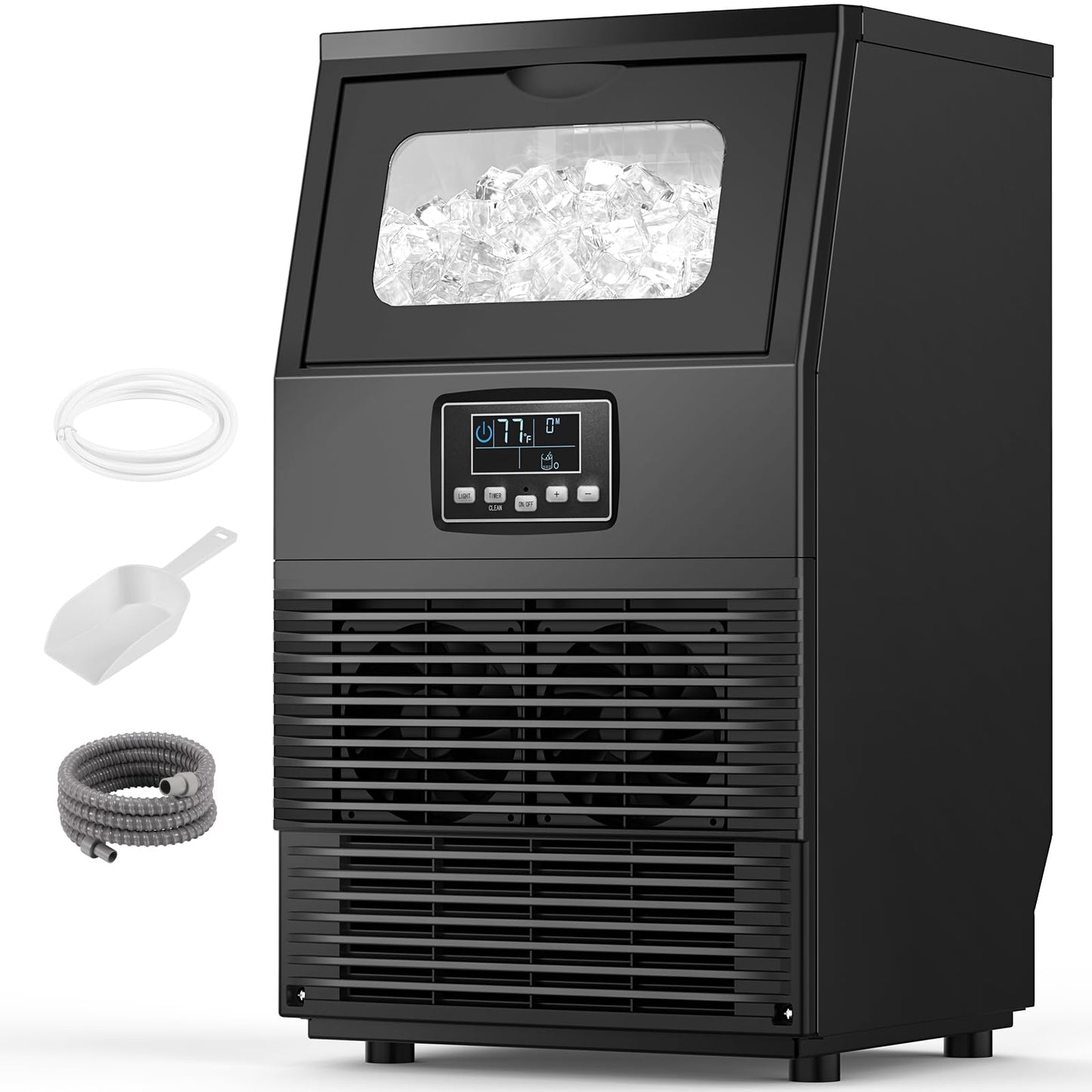 Electactic Commercial Ice Maker Machine, 66Lbs/24H with 8Lbs Storage Capacity, 32 Ice Cubes in 12-20 Mins, Self-Cleaning, Freestanding for Compact Cafe/Bar