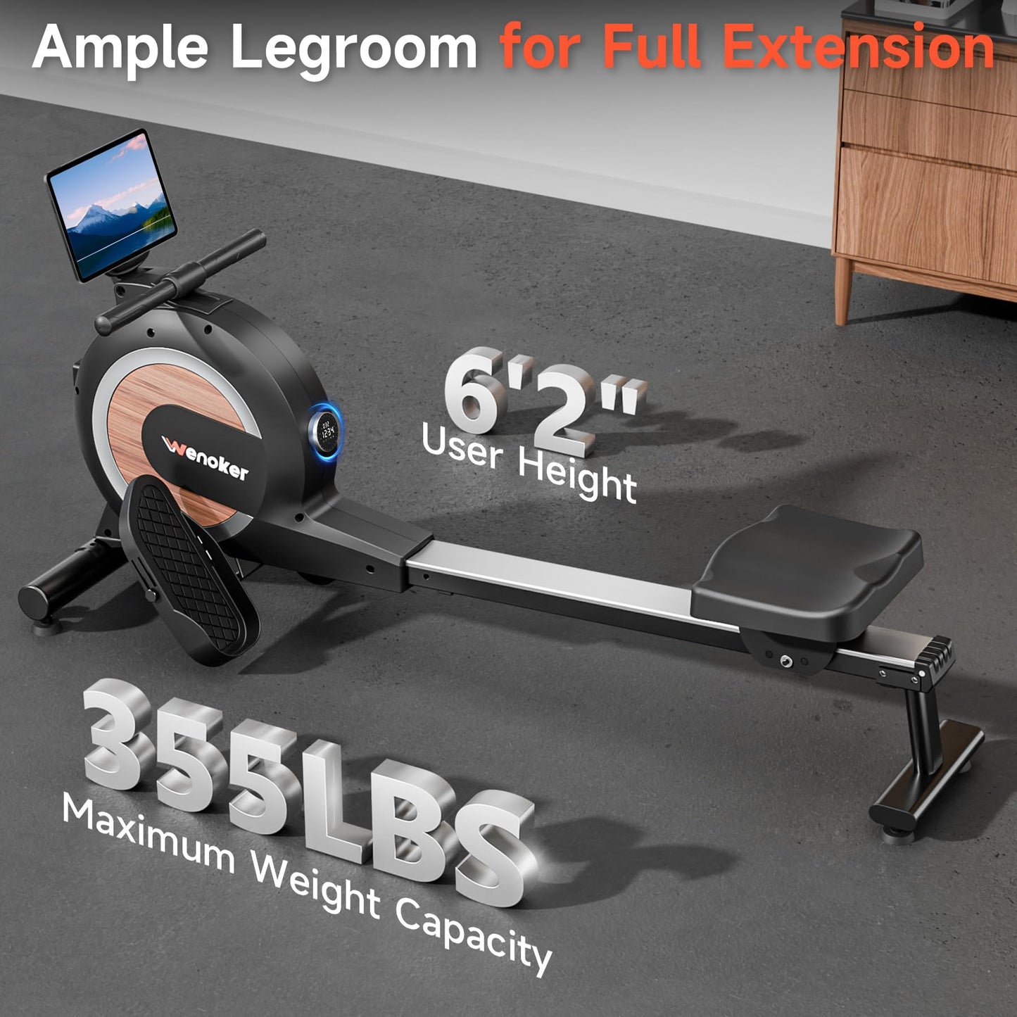 WENOKER Rowing Machine, Magnetic Rowing Machine for Home, Upgraded 32-Levels Quiet Resistance with Smart Electronic Knob, 355 LBS Weight Capacity, Compact Rower Machine Easy Assembly, App Supported