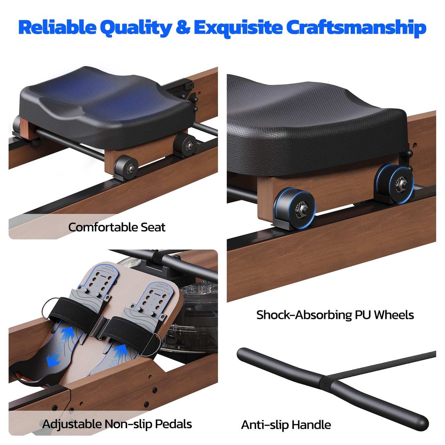 Dripex Water Rowing Machines for Home Use, Foldable Row Machine with 400LBS Weight Capacity, Rower Machine with Dedicated LCD Monitor, Comfortable Seat, Bluetooth App Compatible for Home Gym Exercise