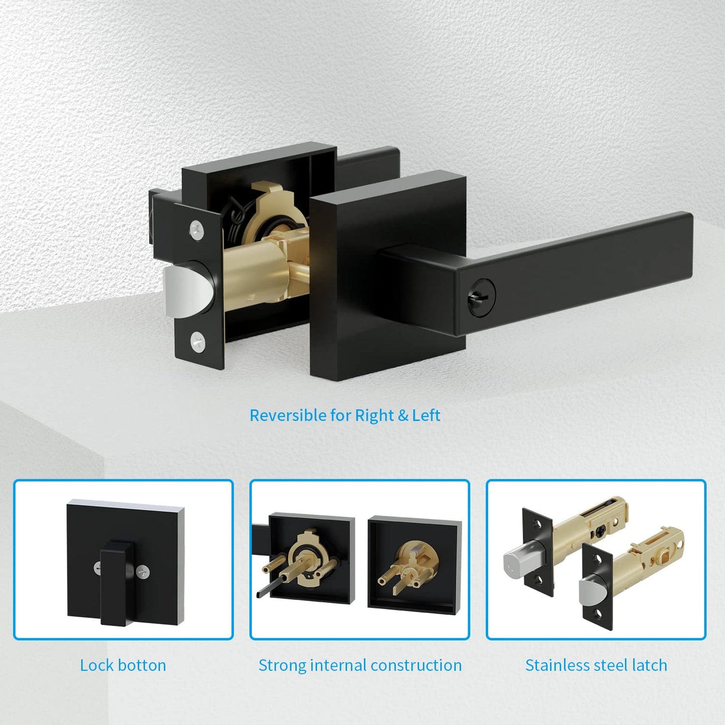 Front Door Lock Set,Keyed Alike Heavy Duty Exterior Door Lock Set,Entry Door Handle and Single Cylinder Deadbolt Combo for Office and Home Security, Reversible for Right and Left Side, 4 Pack
