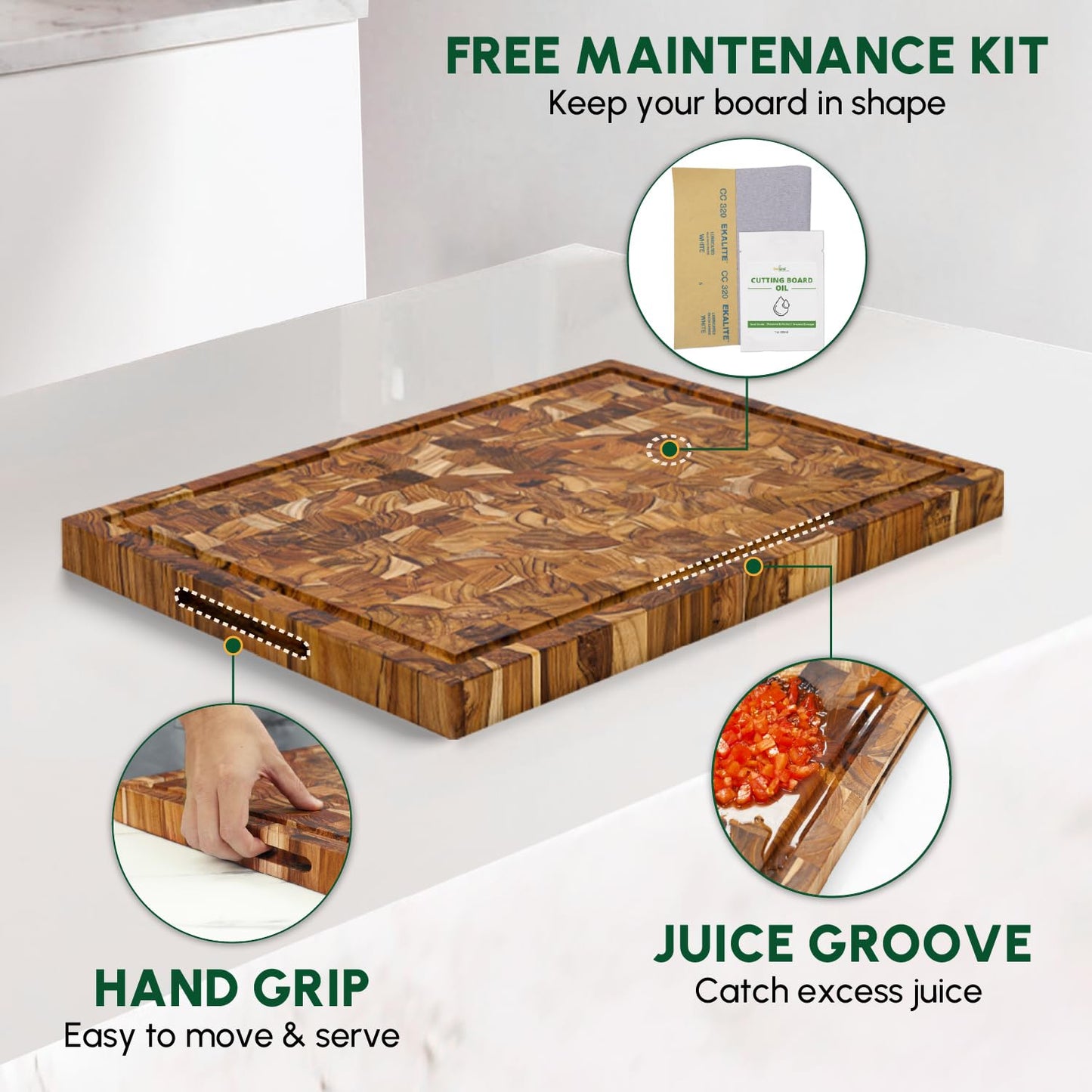 BEEFURNI Teak Wood End Grain Cutting Board (XL, 24x17x1.5"), Extra Large Wooden Cutting Boards for Kitchen, Serving & Charcuterie Boards, Premium Wood Cutting Board, 1-Year Warranty